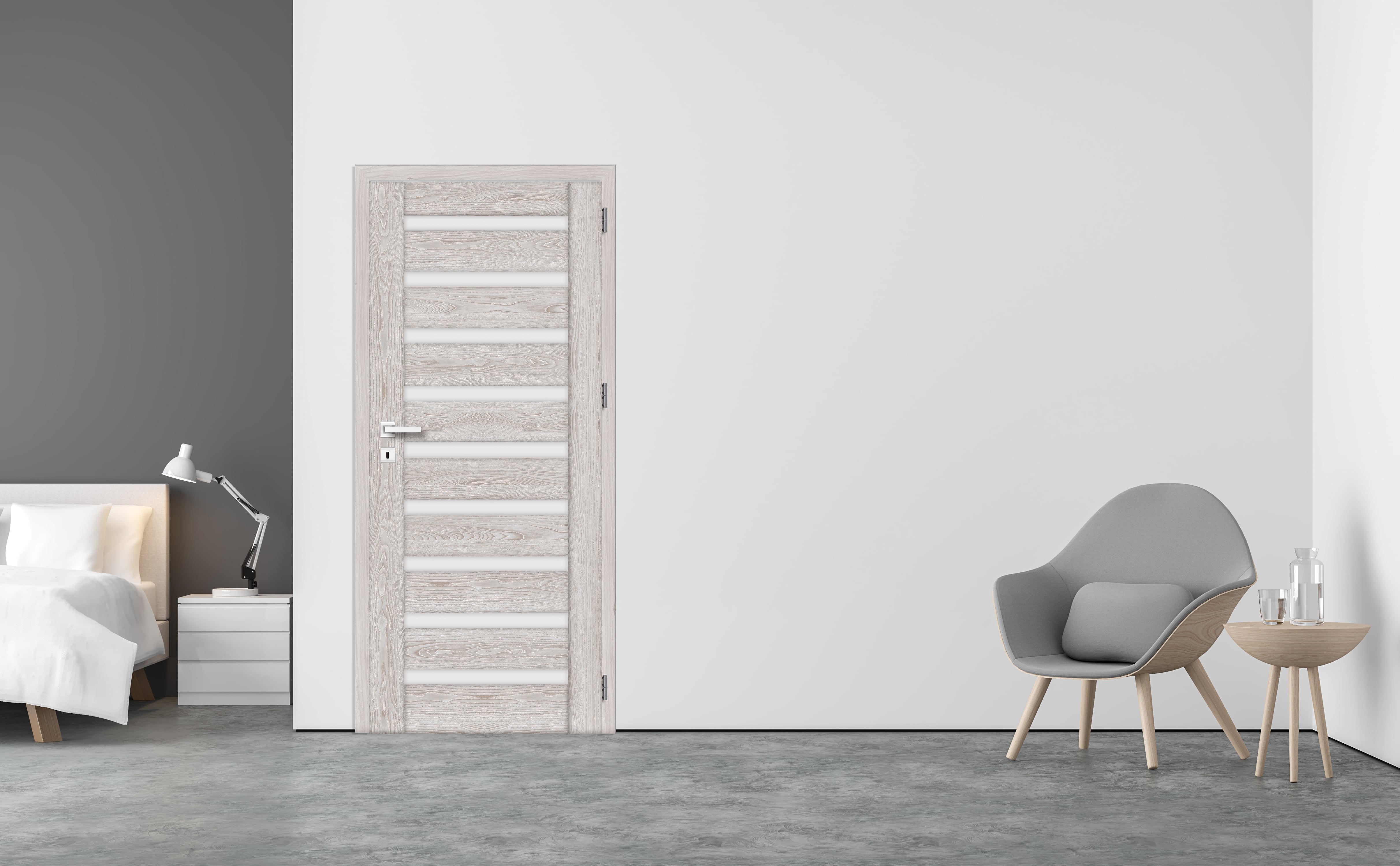 Usa interior Korfu, cu geam, dreapta, MDF, 68 x 206 cm, gri stejar