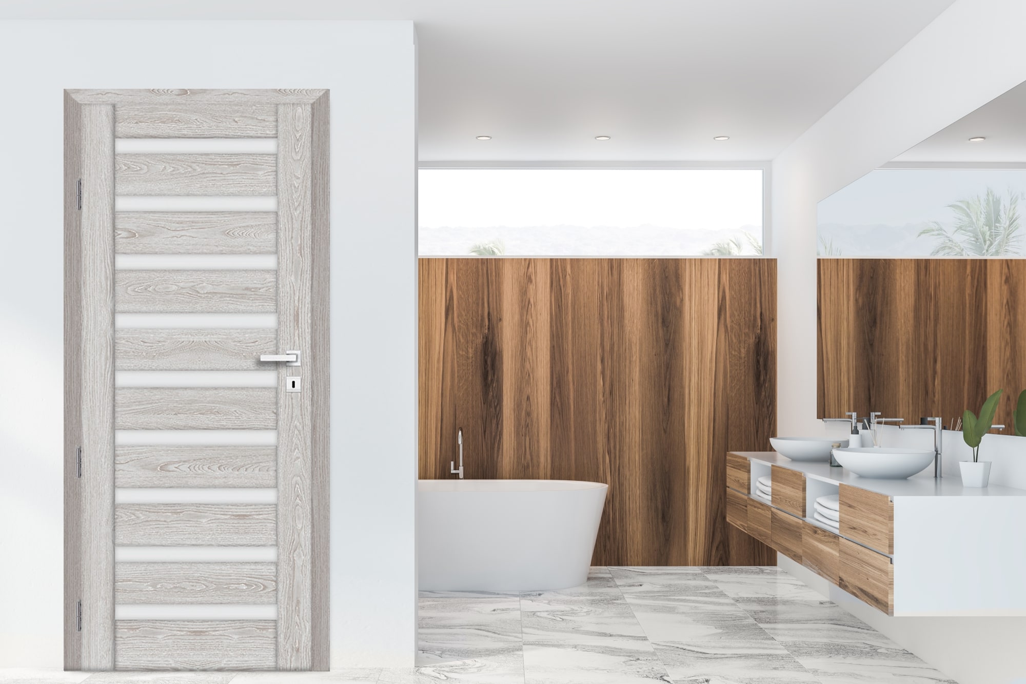 Usa interior Korfu, cu geam, dreapta, MDF, 68 x 206 cm, gri stejar
