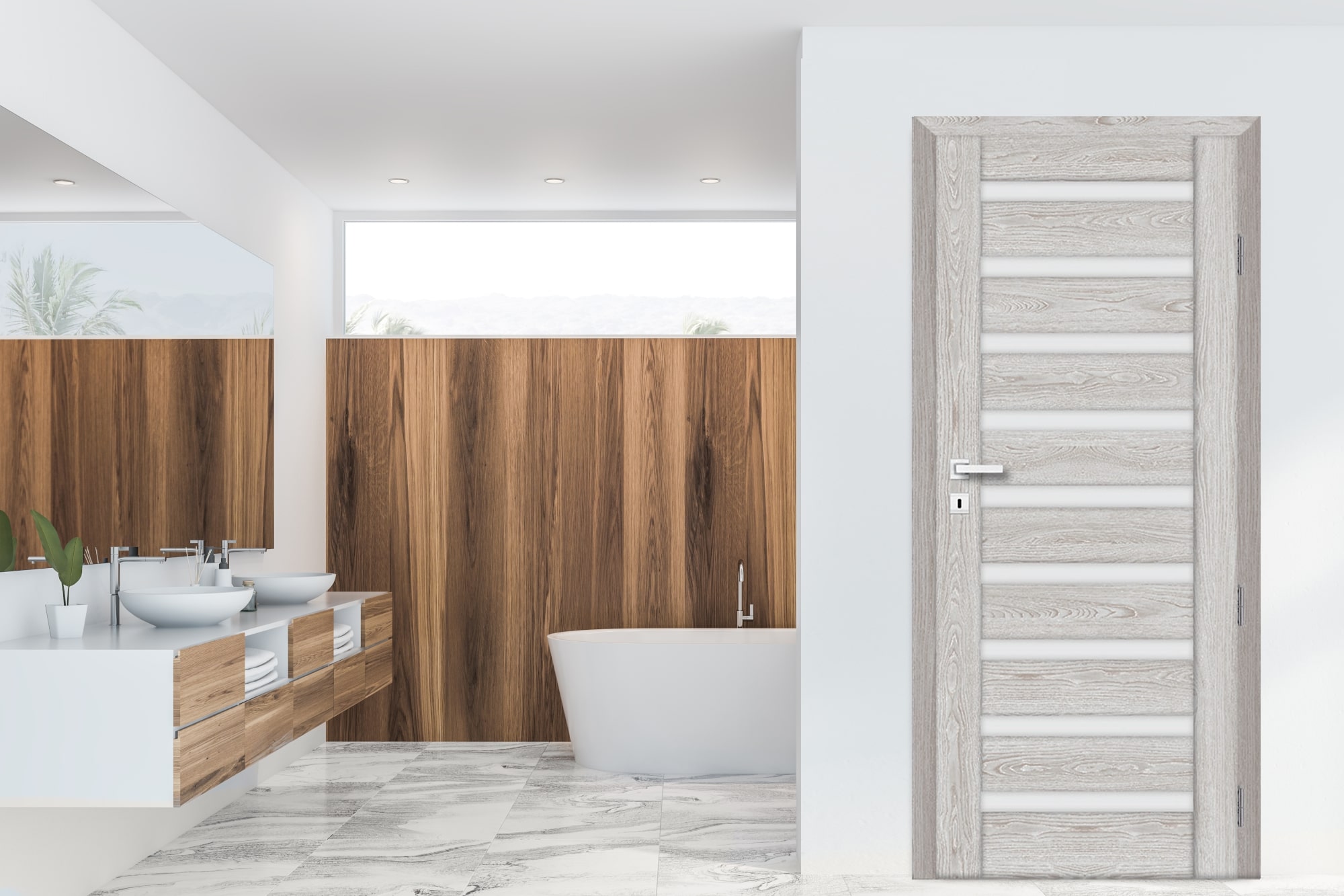 Usa interior Korfu, cu geam, stanga, MDF, 78 x 206 cm, gri stejar