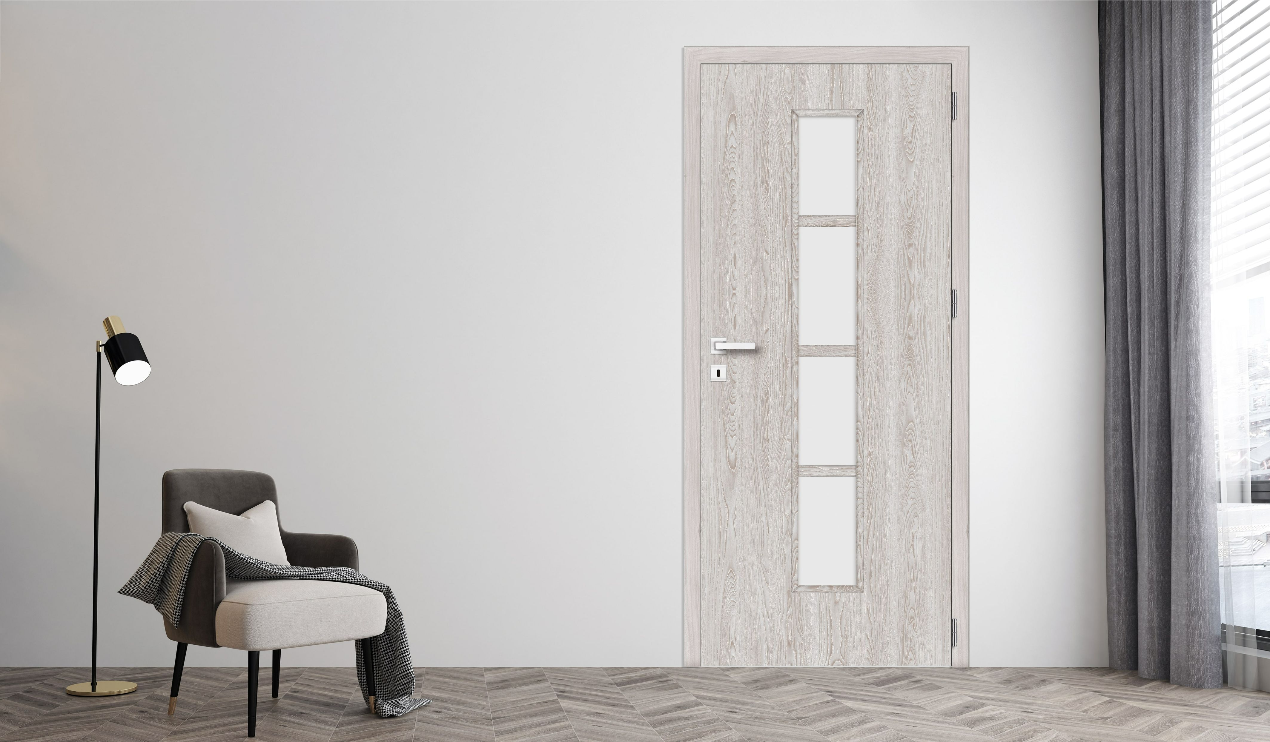 Usa interior Olga, cu geam, stanga, MDF, 68 x 206 cm, gri stejar
