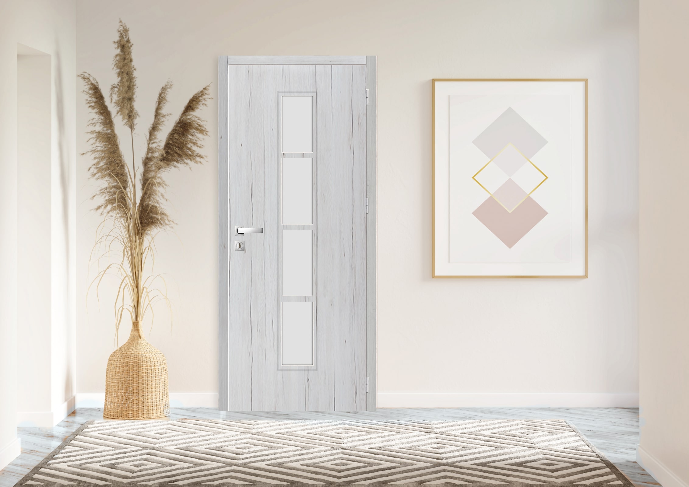 Usa interior Olga, cu geam, stanga, MDF, 68 x 206 cm, gri stejar