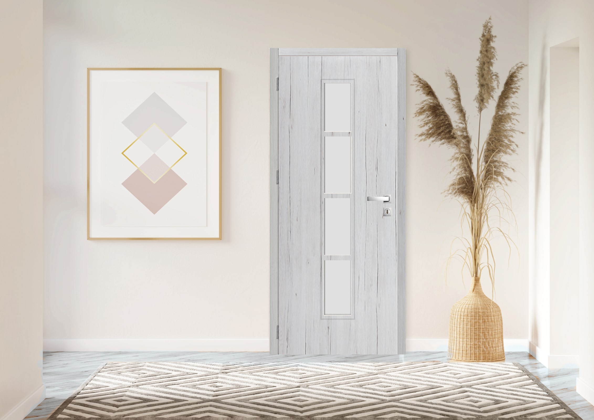 Usa interior Olga, cu geam, dreapta, MDF, 88 x 206 cm, gri stejar