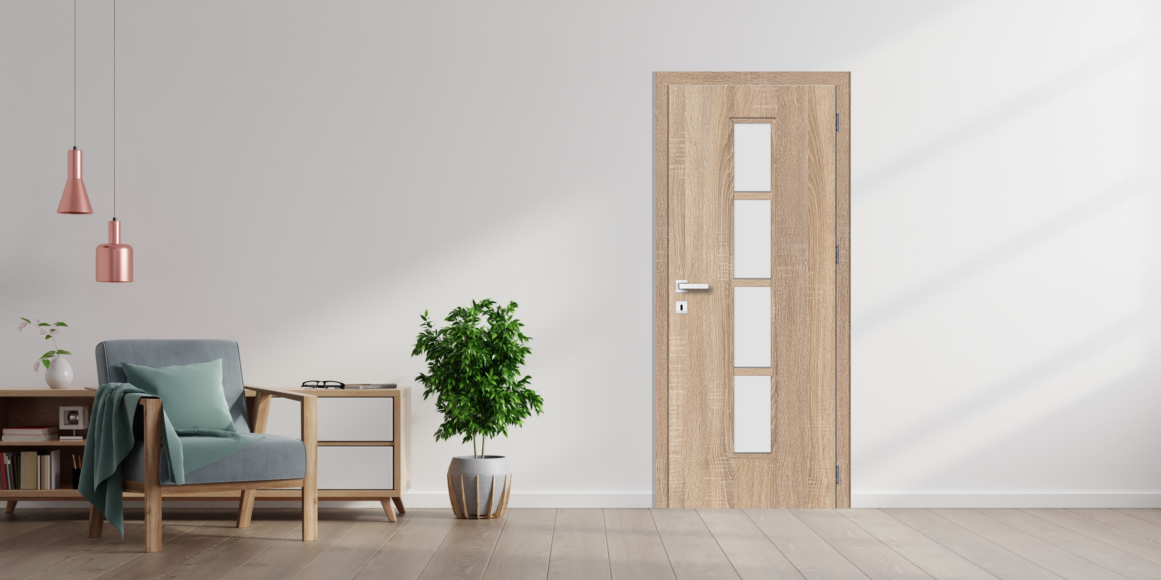 Usa interior Olga, cu geam, stanga, MDF, 78 x 206 cm, stejar sonoma