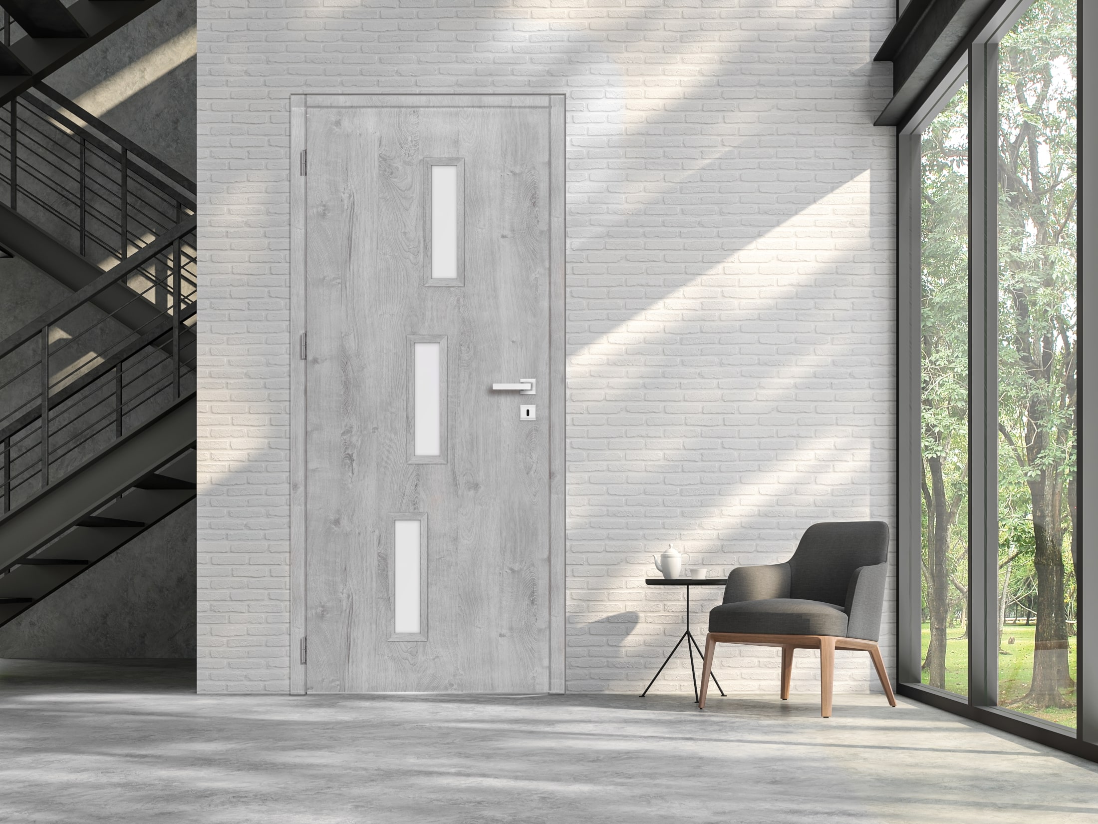 Usa interior Roma, cu geam, dreapta, MDF, 68 x 206 cm, gri