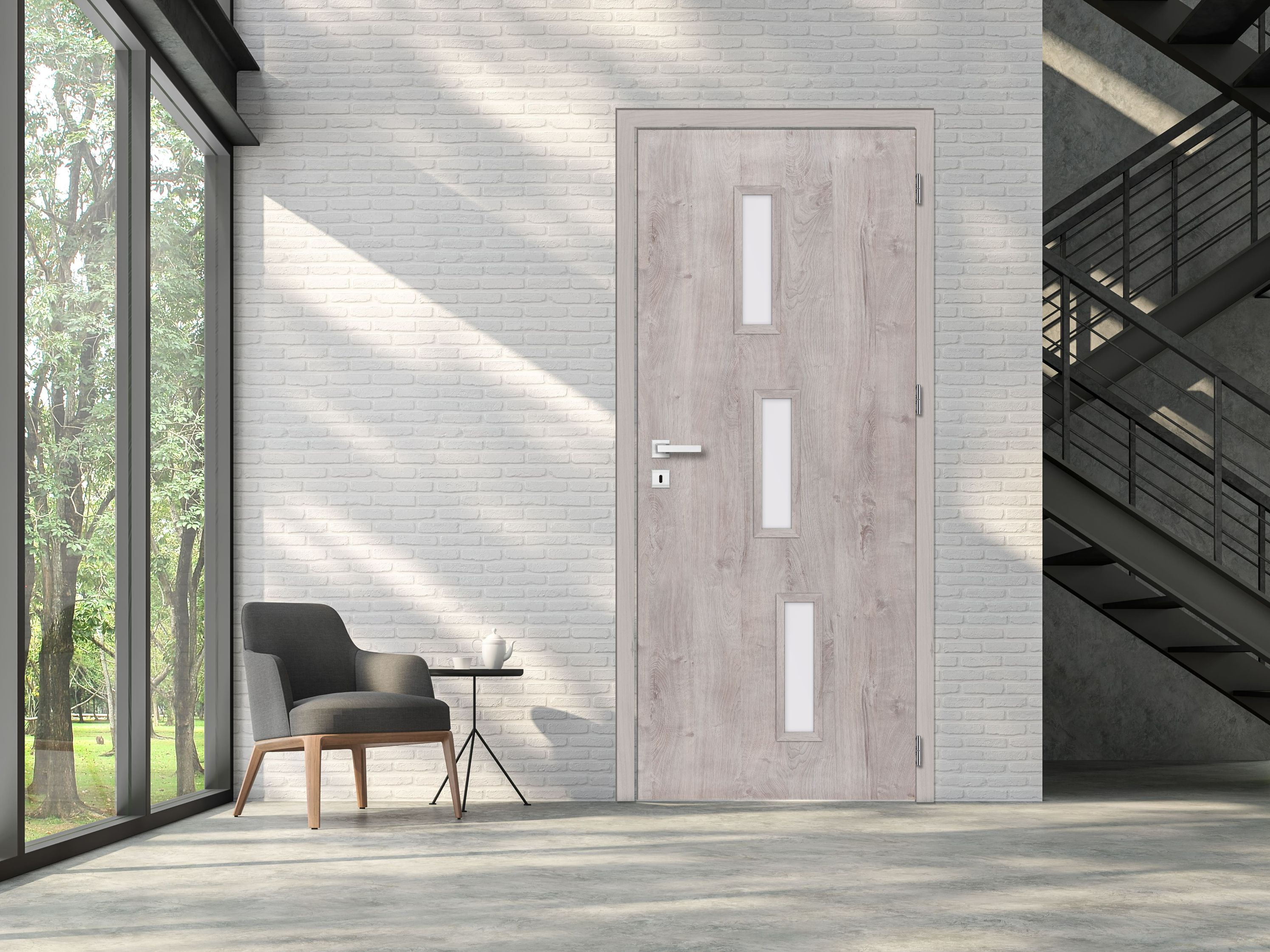Usa interior Roma, cu geam, stanga, MDF, 78 x 206 cm, gri