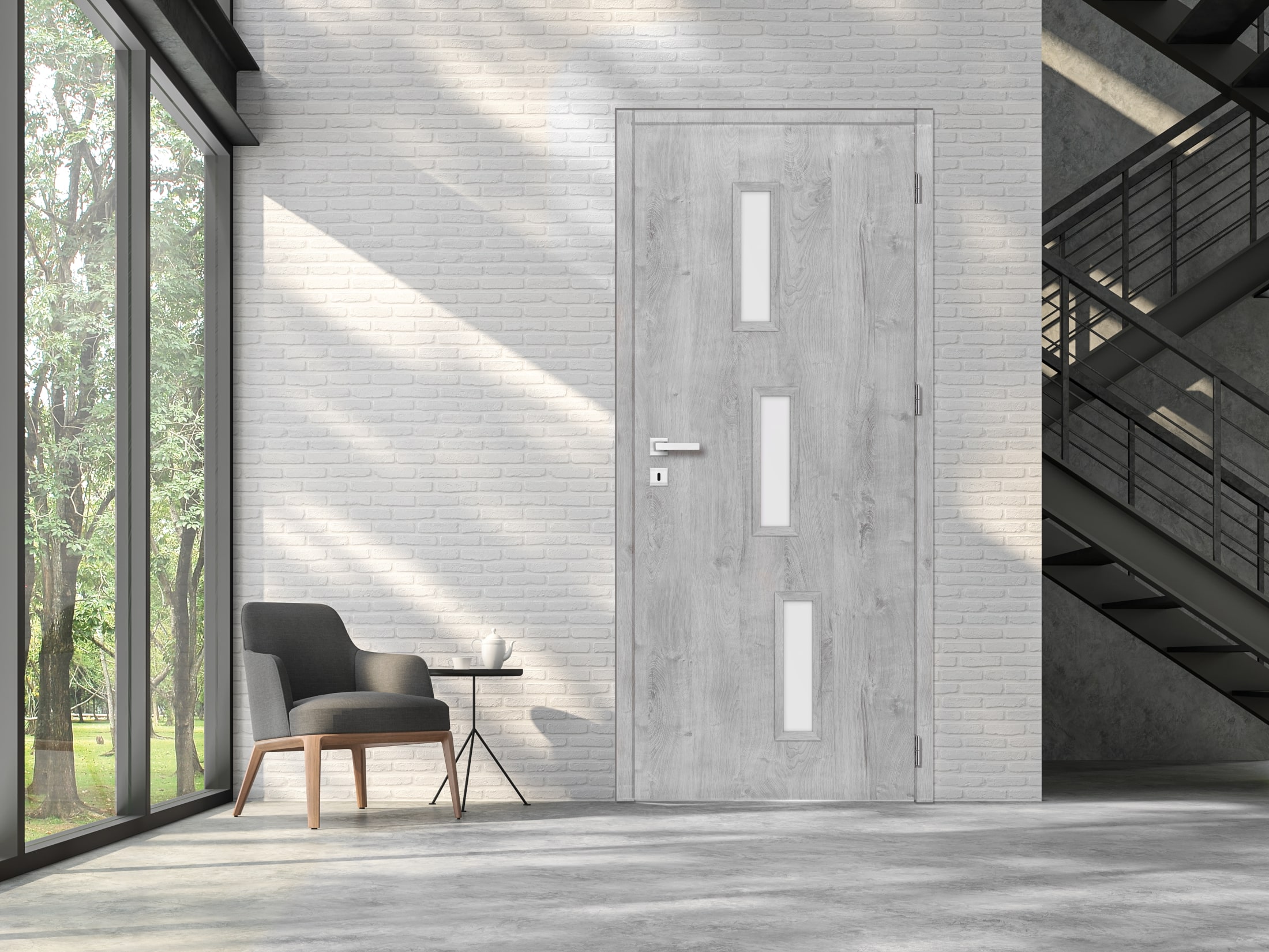 Usa interior Roma, cu geam, stanga, MDF, 78 x 206 cm, gri