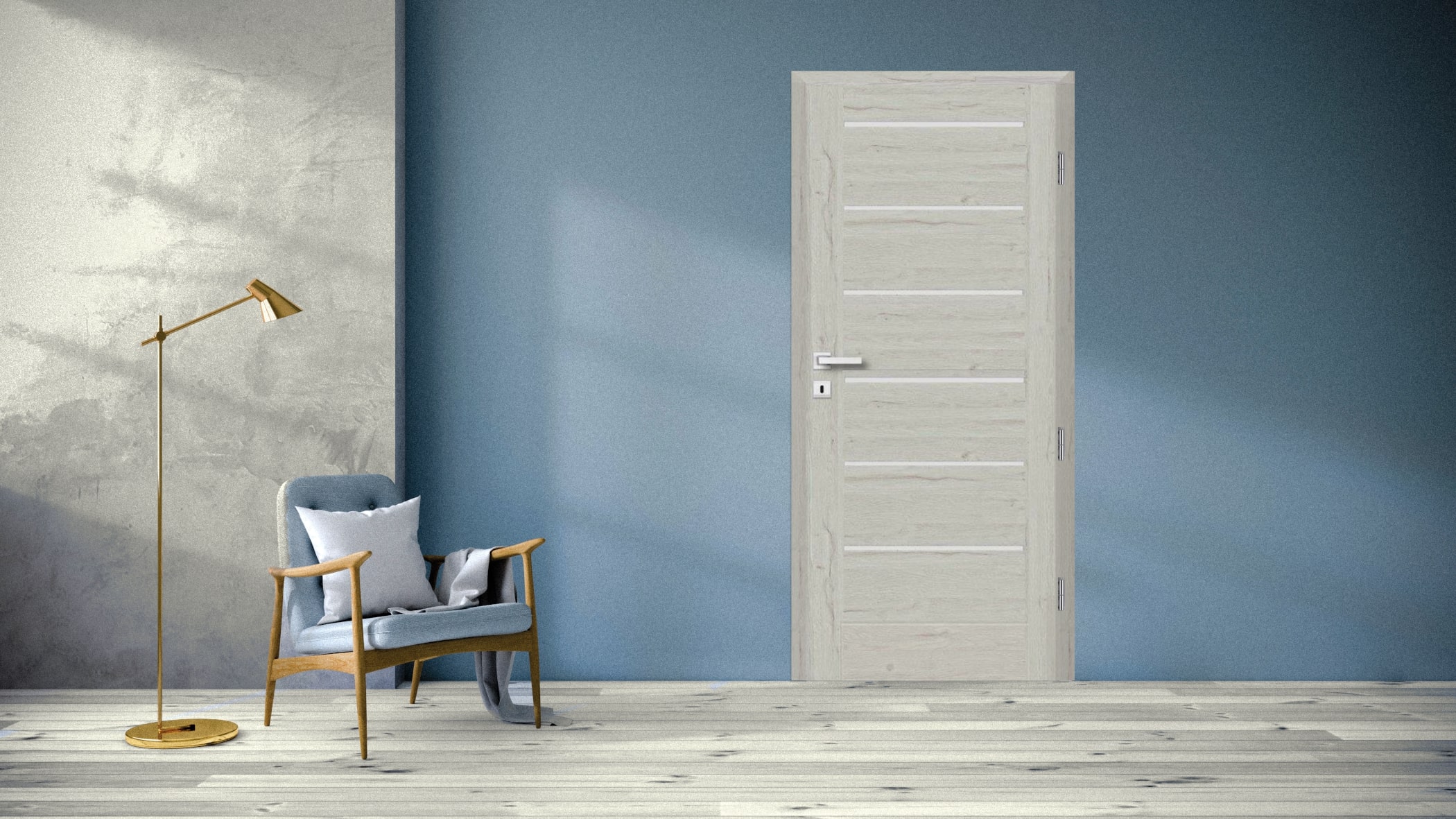 Usa interior Toreno, cu geam, stanga, MDF, 88 x 206 cm, gri