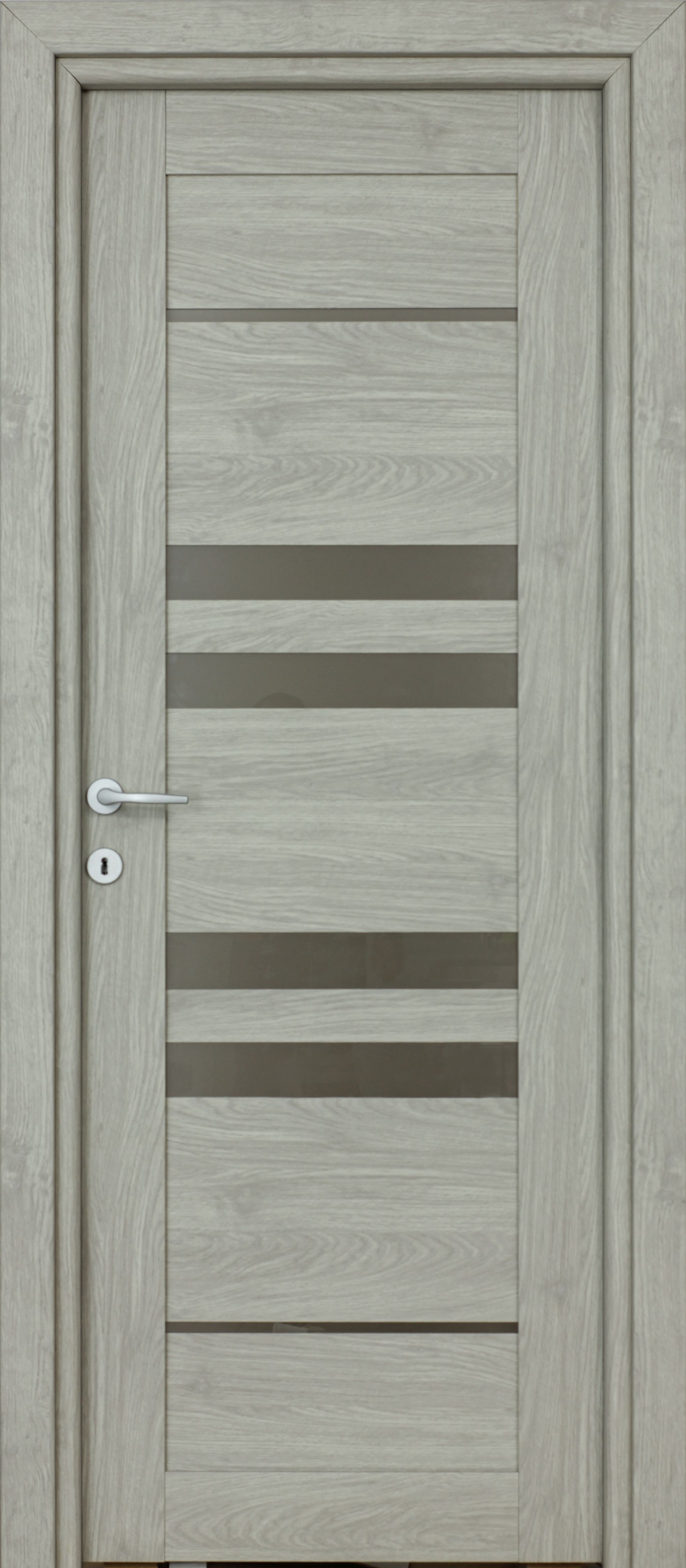 Usa interior Rino, cu geam, reversibila, MDF, 78 x 203 cm, gri deschis