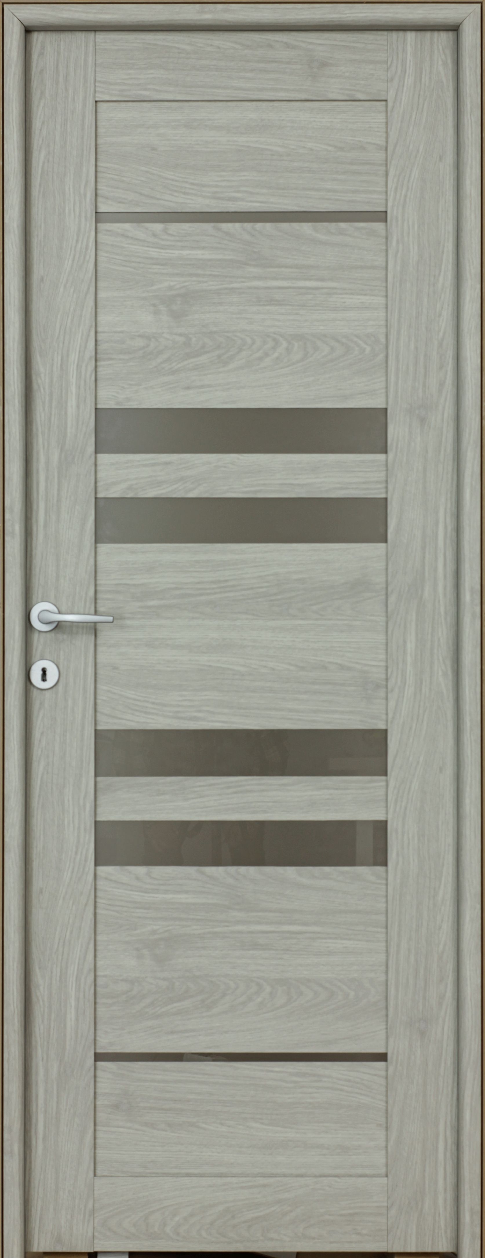 Usa interior Rino, cu geam, reversibila, MDF, 78 x 203 cm, gri deschis