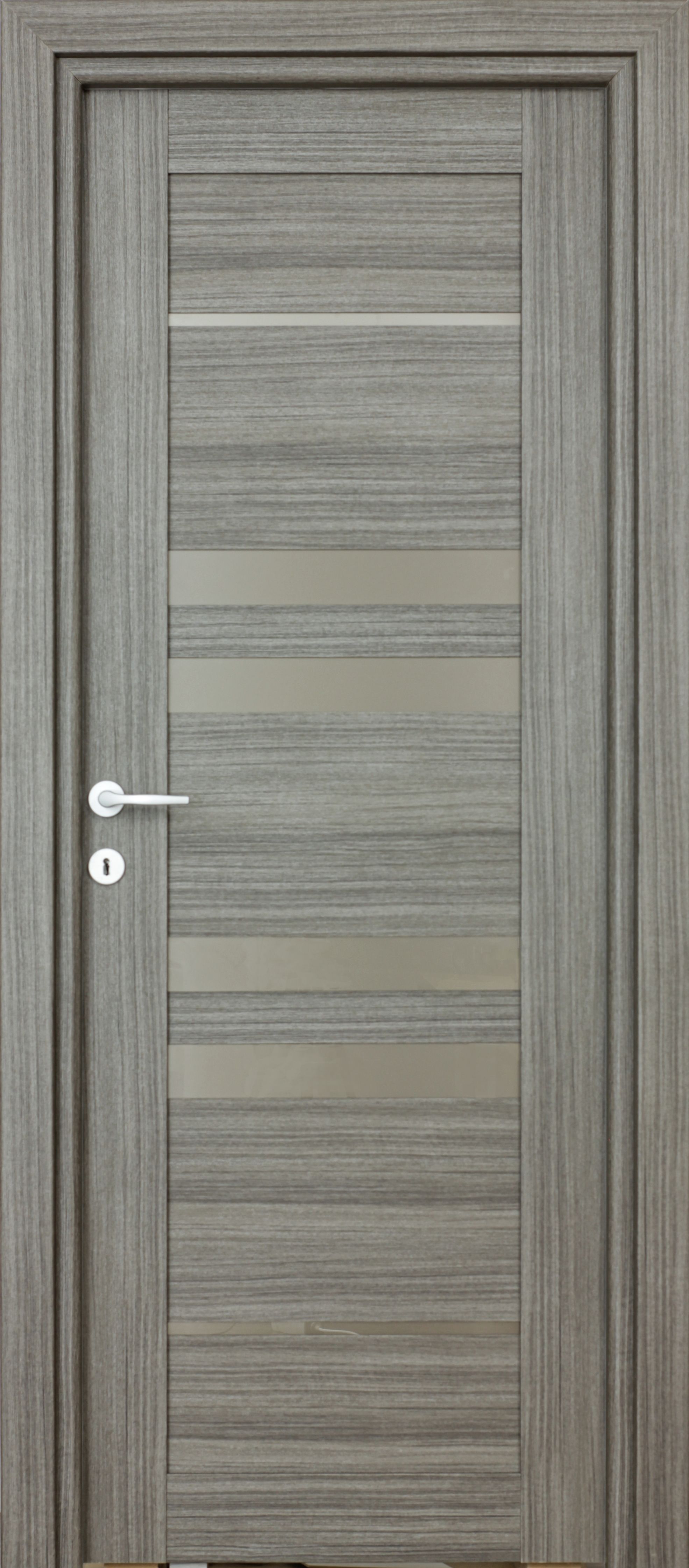 Usa interior Rino, cu geam, reversibila, MDF, 68 x 203 cm, negru periat