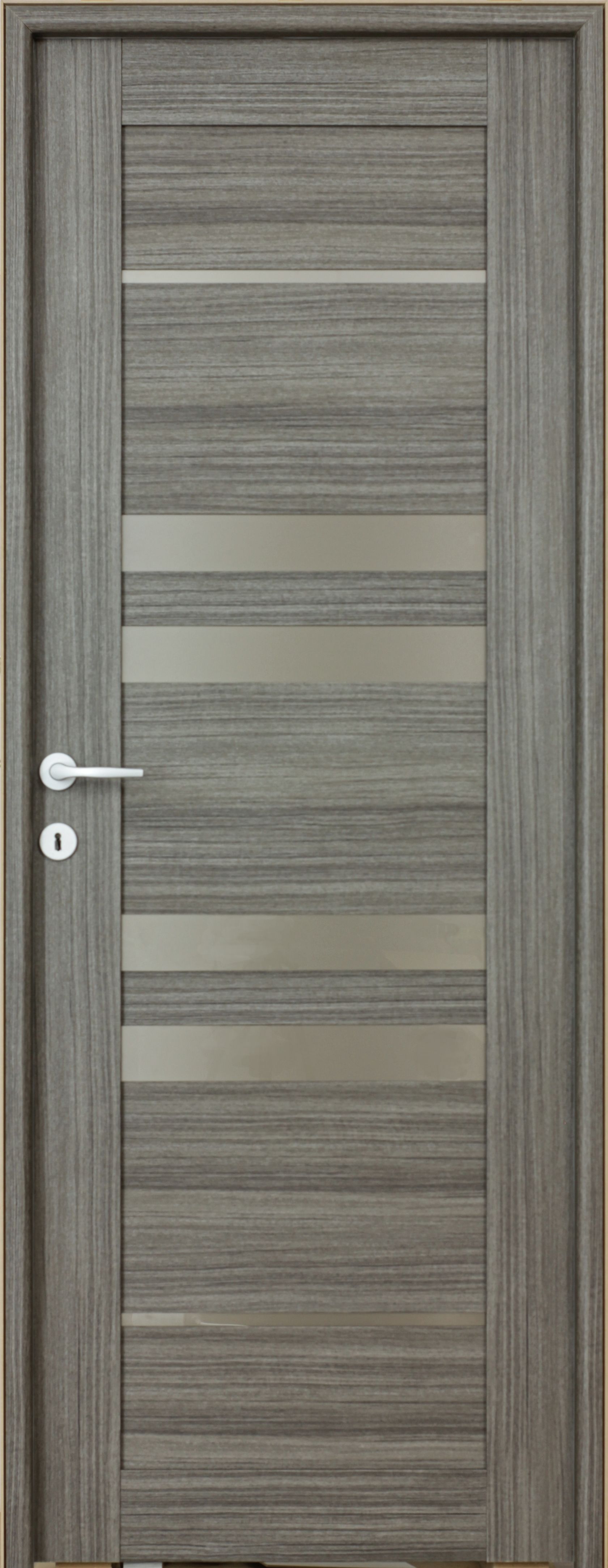 Usa interior Rino, cu geam, reversibila, MDF, 68 x 203 cm, negru periat