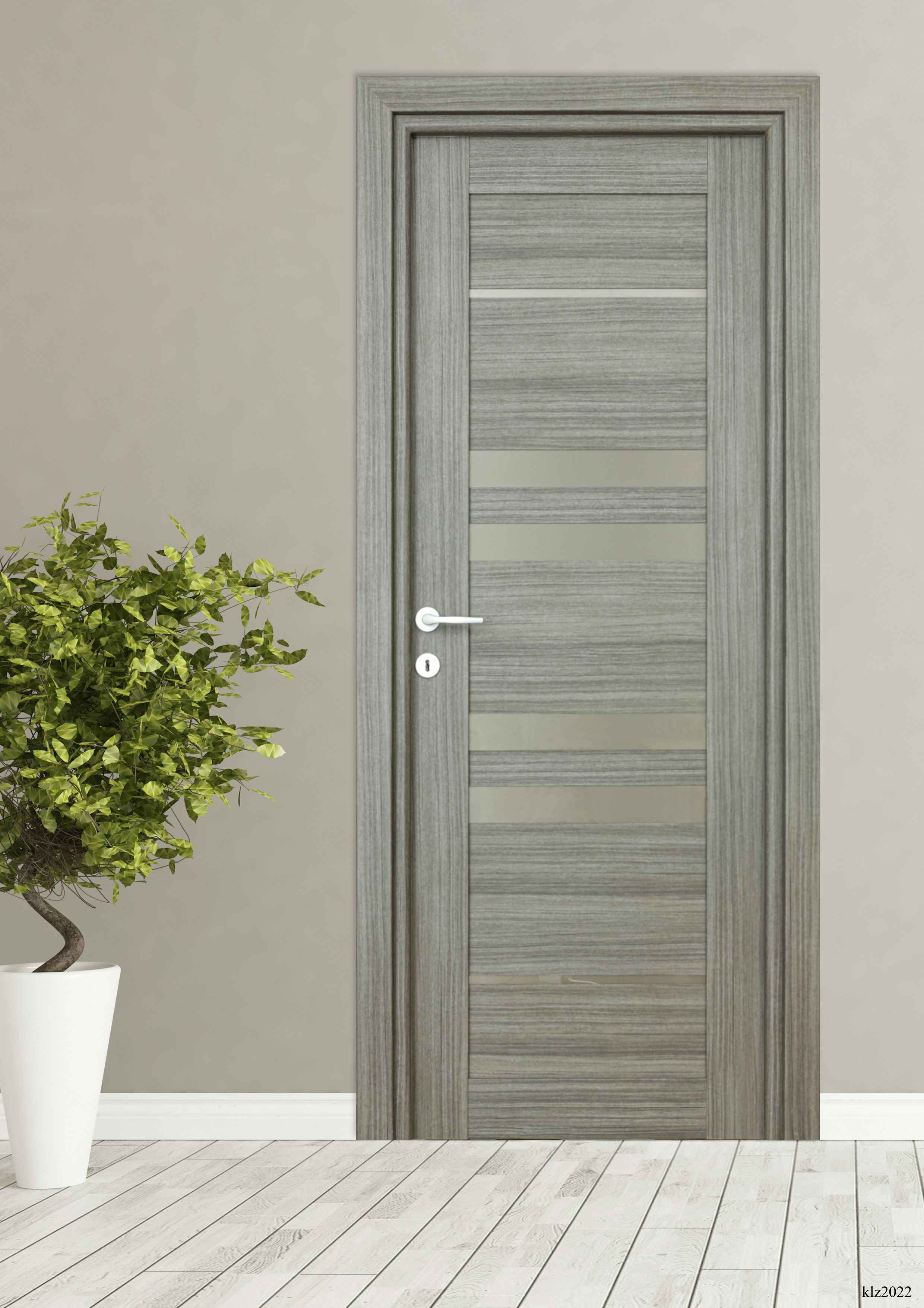 Usa interior Rino, cu geam, reversibila, MDF, 68 x 203 cm, negru periat