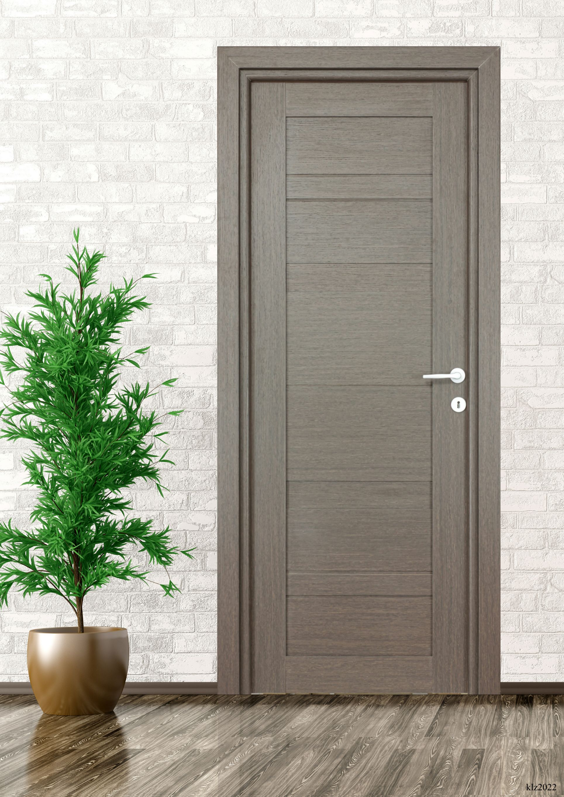 Usa interior Amyra, fara geam, reversibila, MDF, 88 x 203 cm, maro inchis