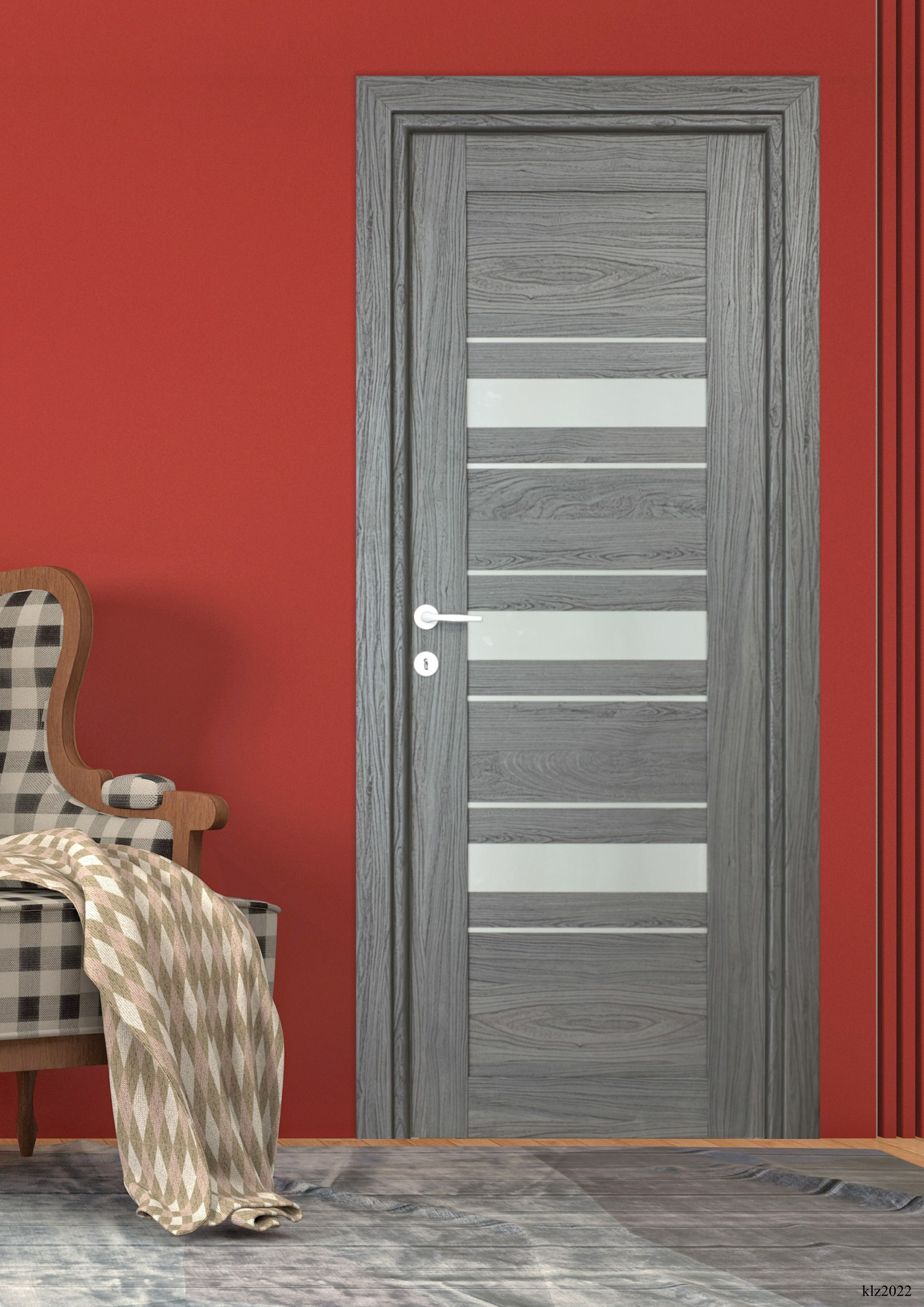 Usa interior Dora, cu geam, reversibila, MDF, 78 x 203 cm, negru