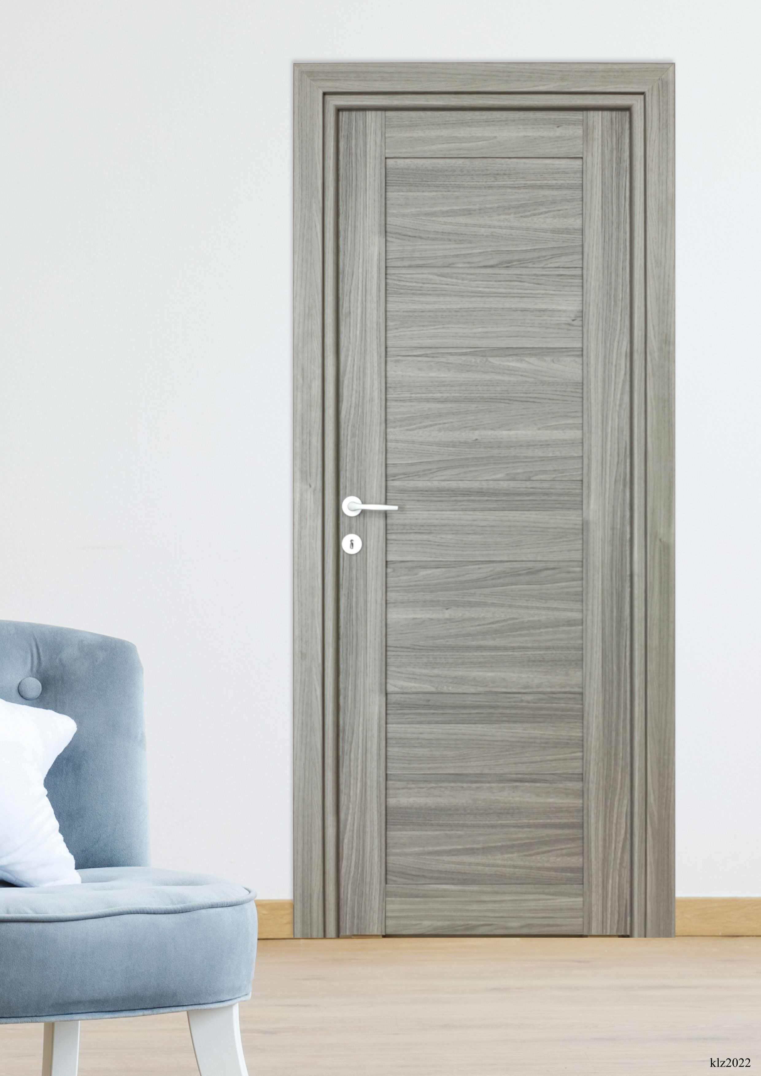 Usa interior Kira, fara geam, reversibila, MDF, 68 x 203 cm, gri inchis