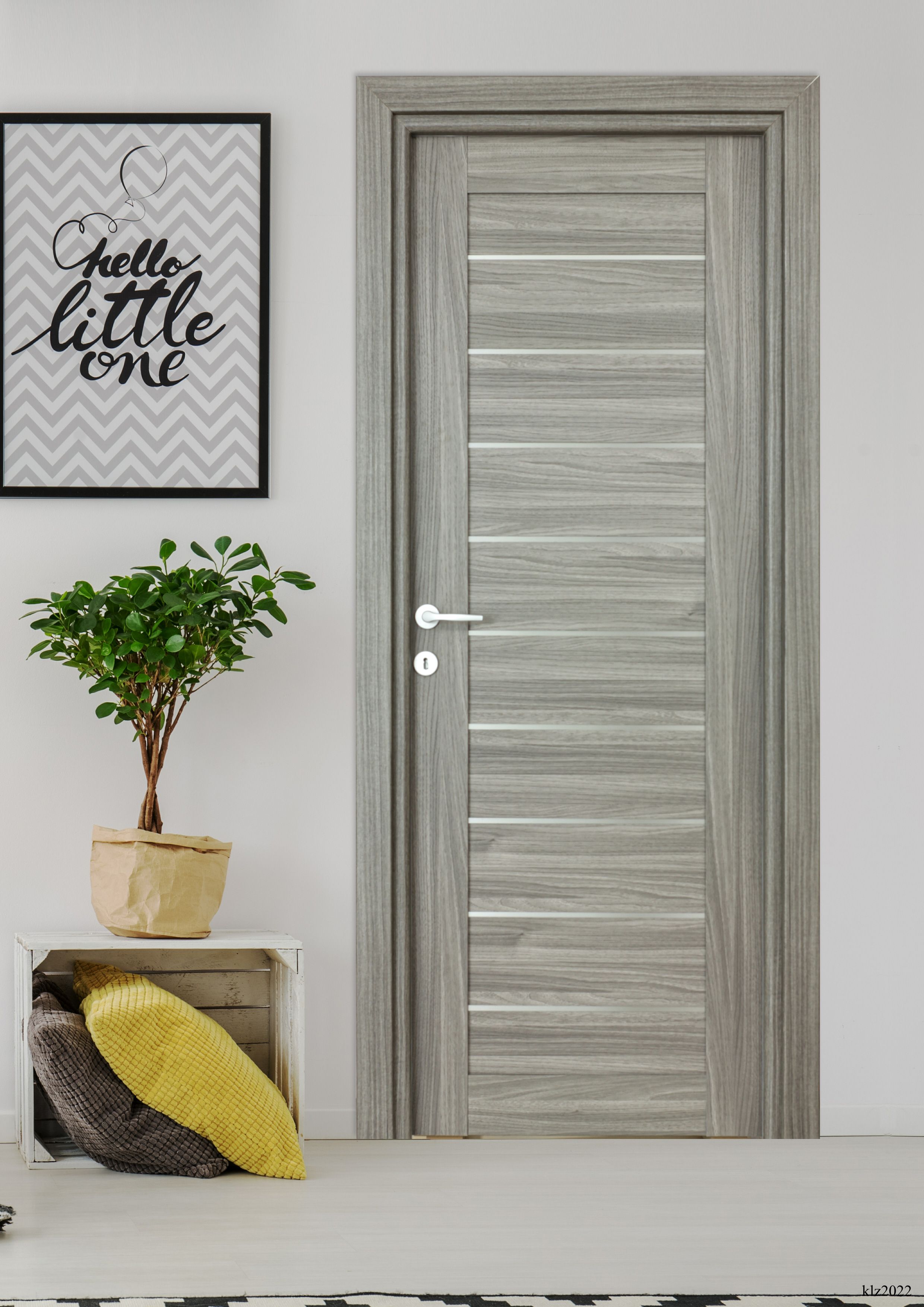 Usa interior Tarra, cu geam, reversibila, MDF, 68 x 203 cm, gri inchis