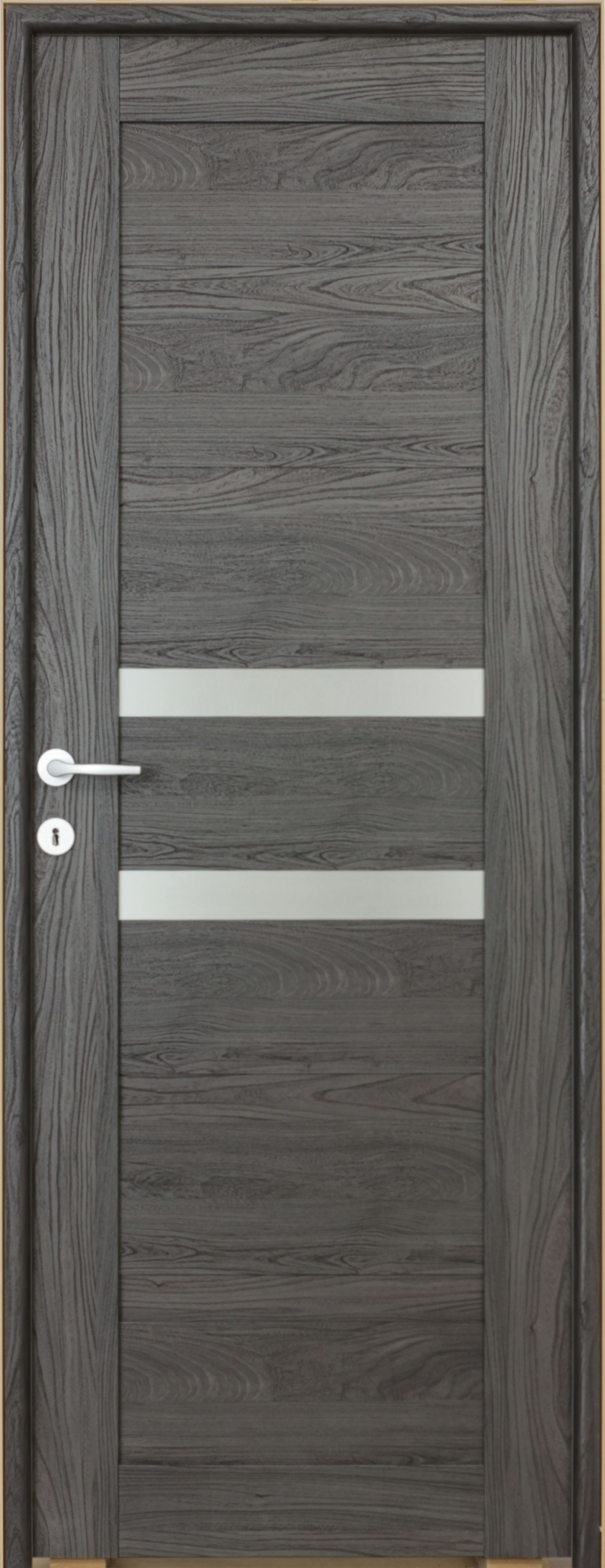 Usa interior Tisa, cu geam, reversibila, MDF, 78 x 203 cm, negru