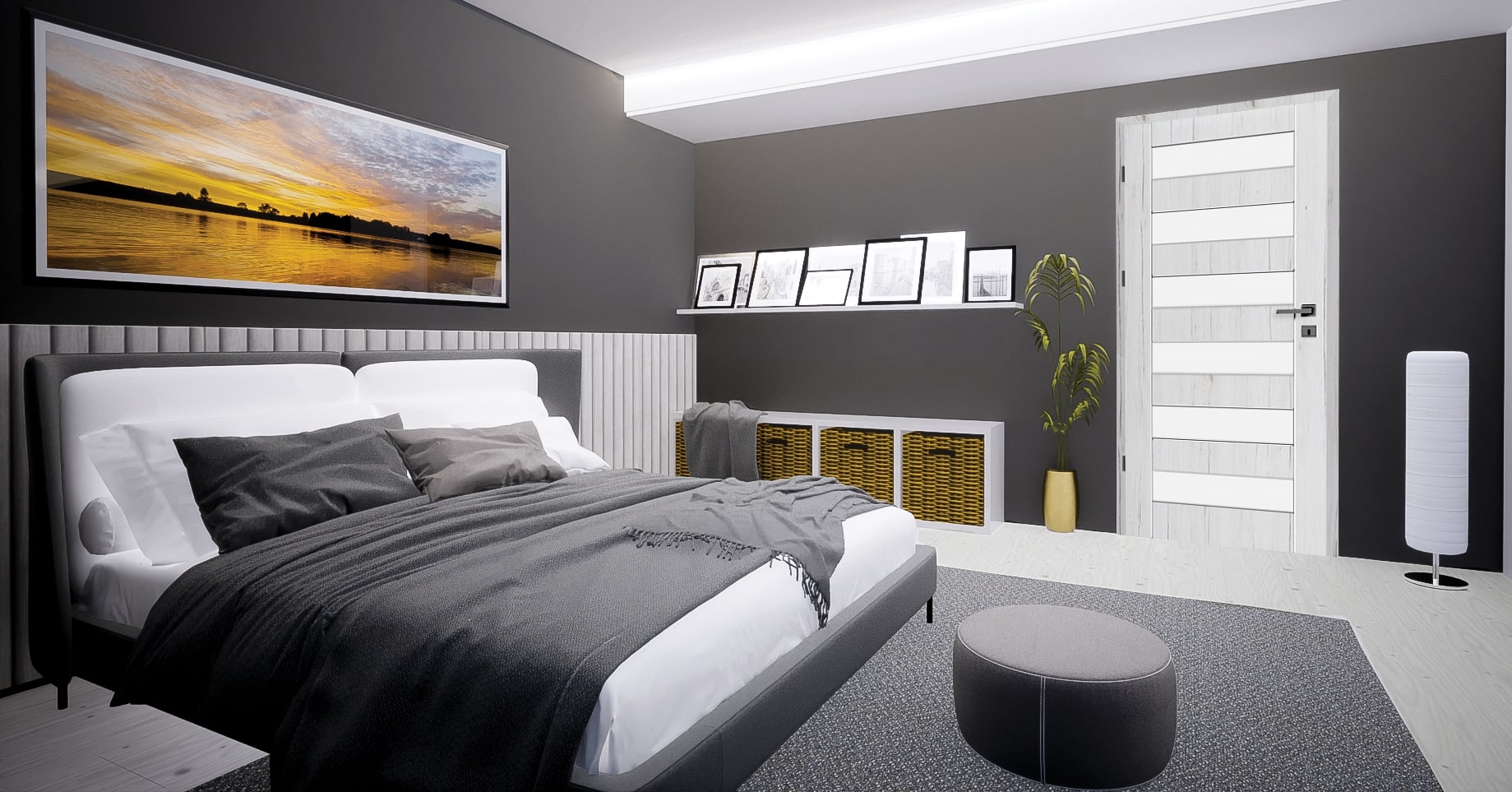 Usa interior Trame, cu geam, dreapta, MDF, 68 x 206 cm, gri