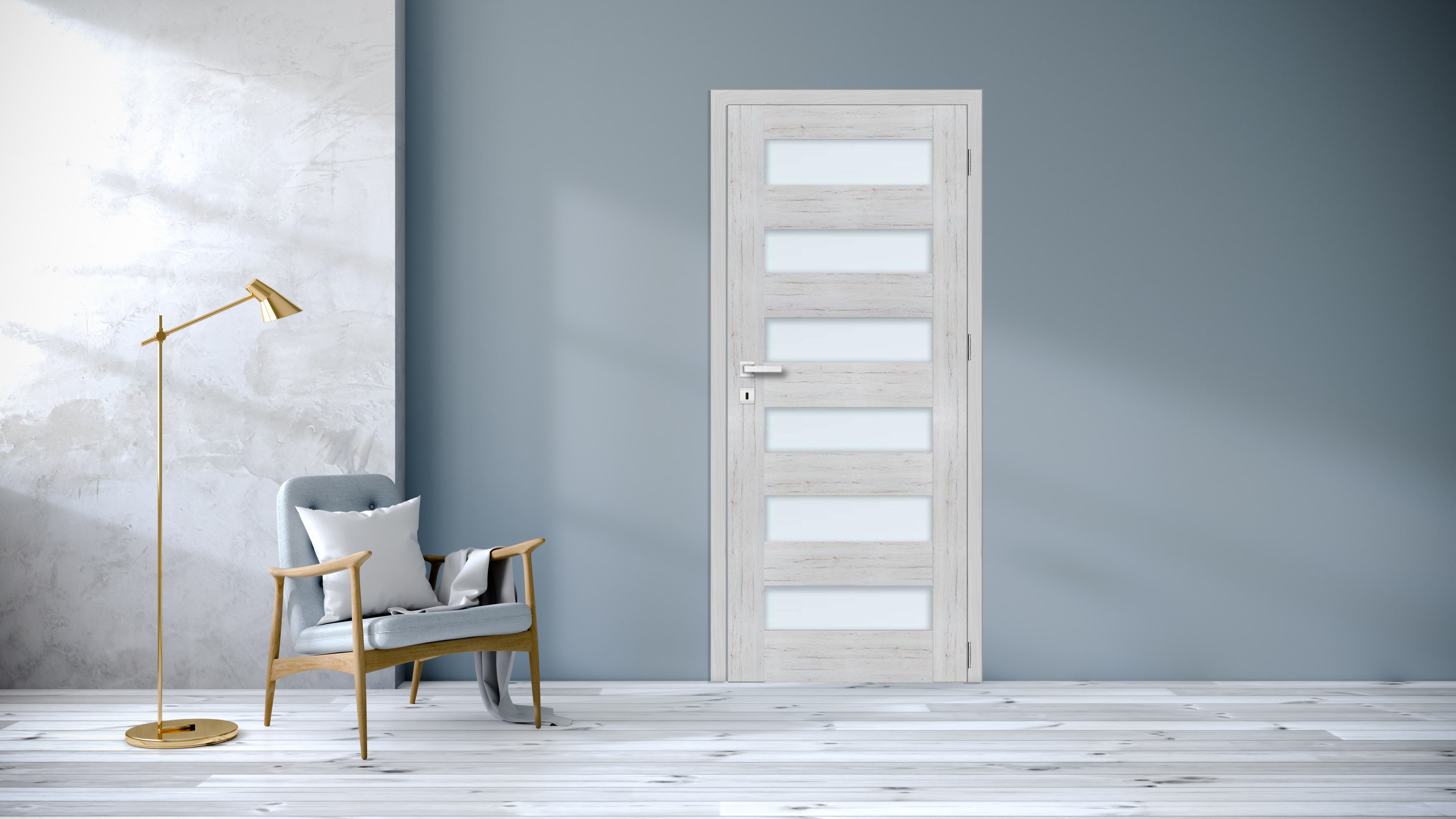 Usa interior Trame, cu geam, stanga, MDF, 78 x 206 cm, gri