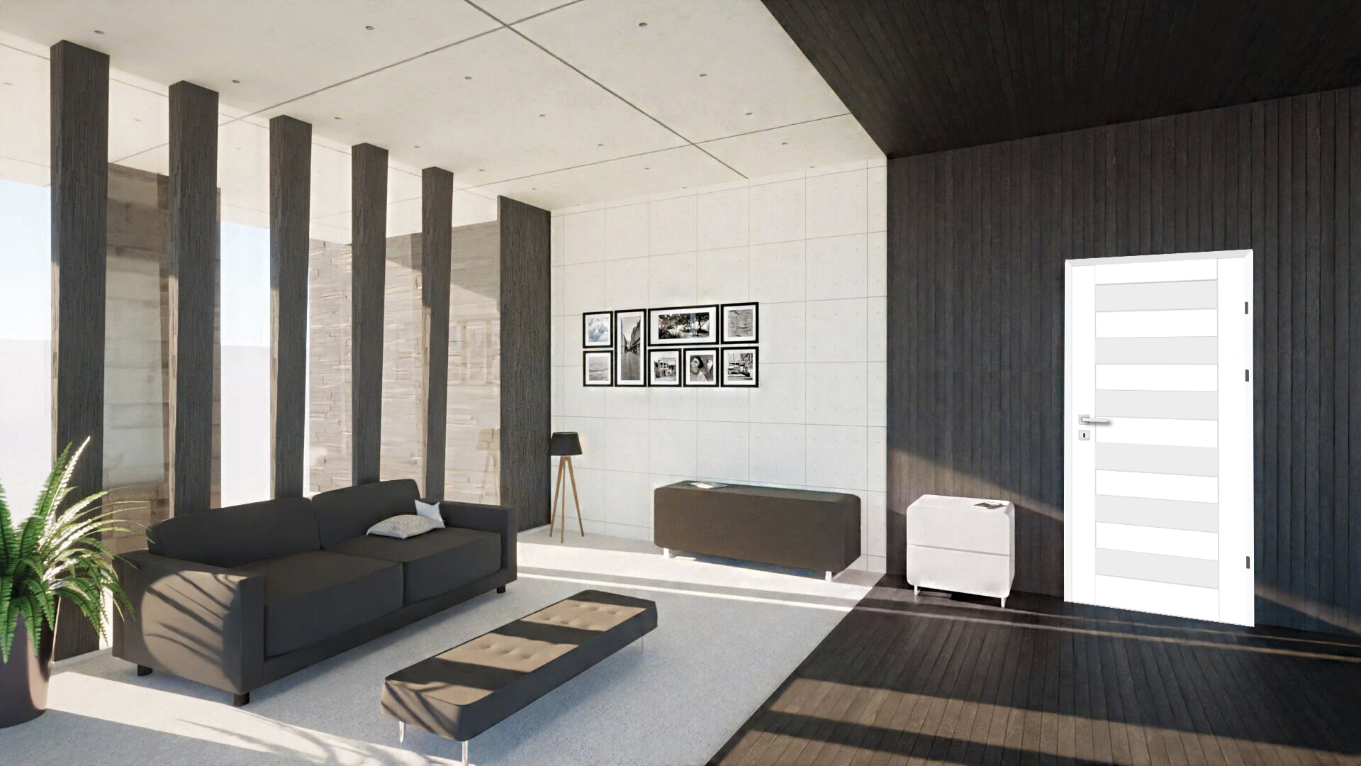 Usa interior Trame, cu geam, stanga, MDF, 78 x 206 cm, alb