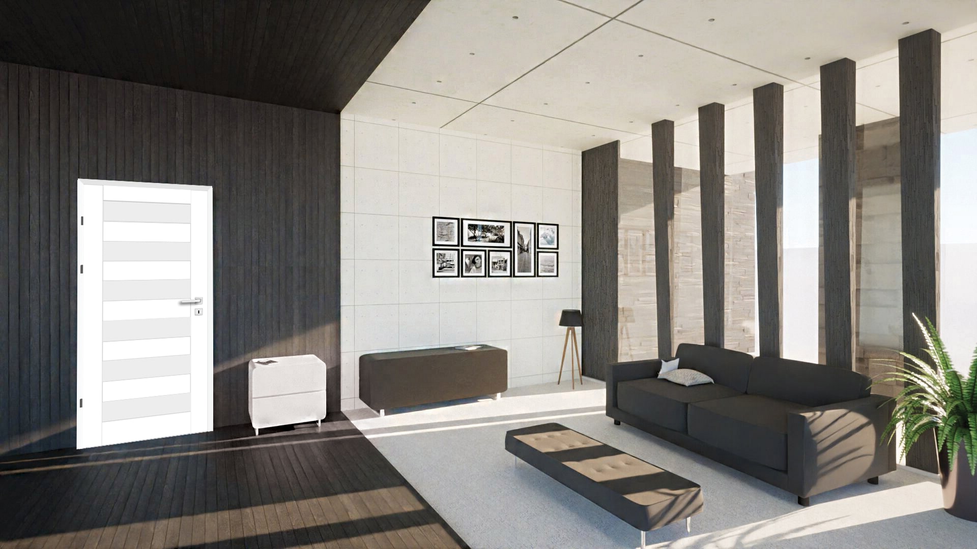 Usa interior Trame, cu geam, dreapta, MDF, 78 x 206 cm, alb