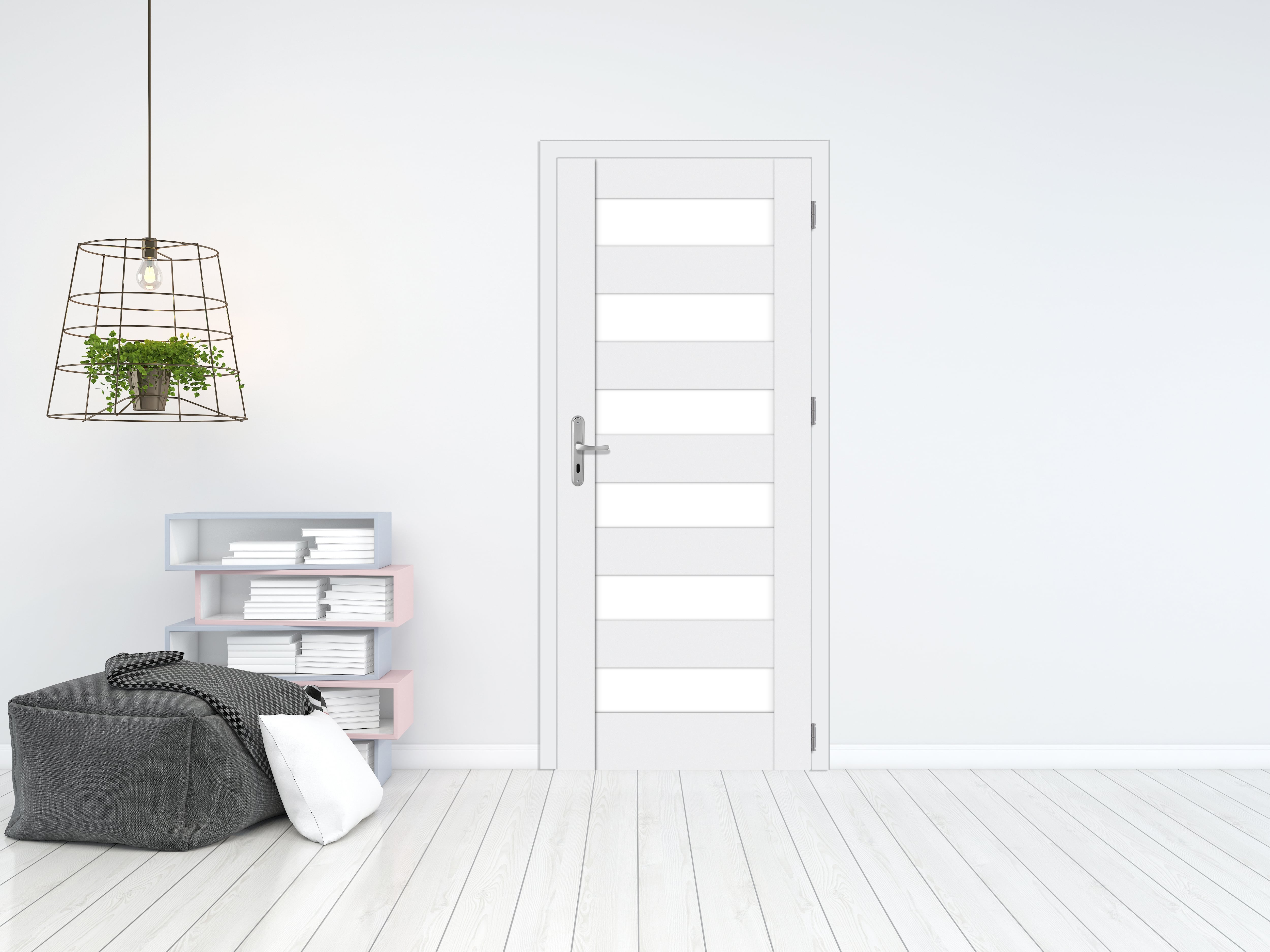 Usa interior Trame, cu geam, dreapta, MDF, 88 x 206 cm, alb