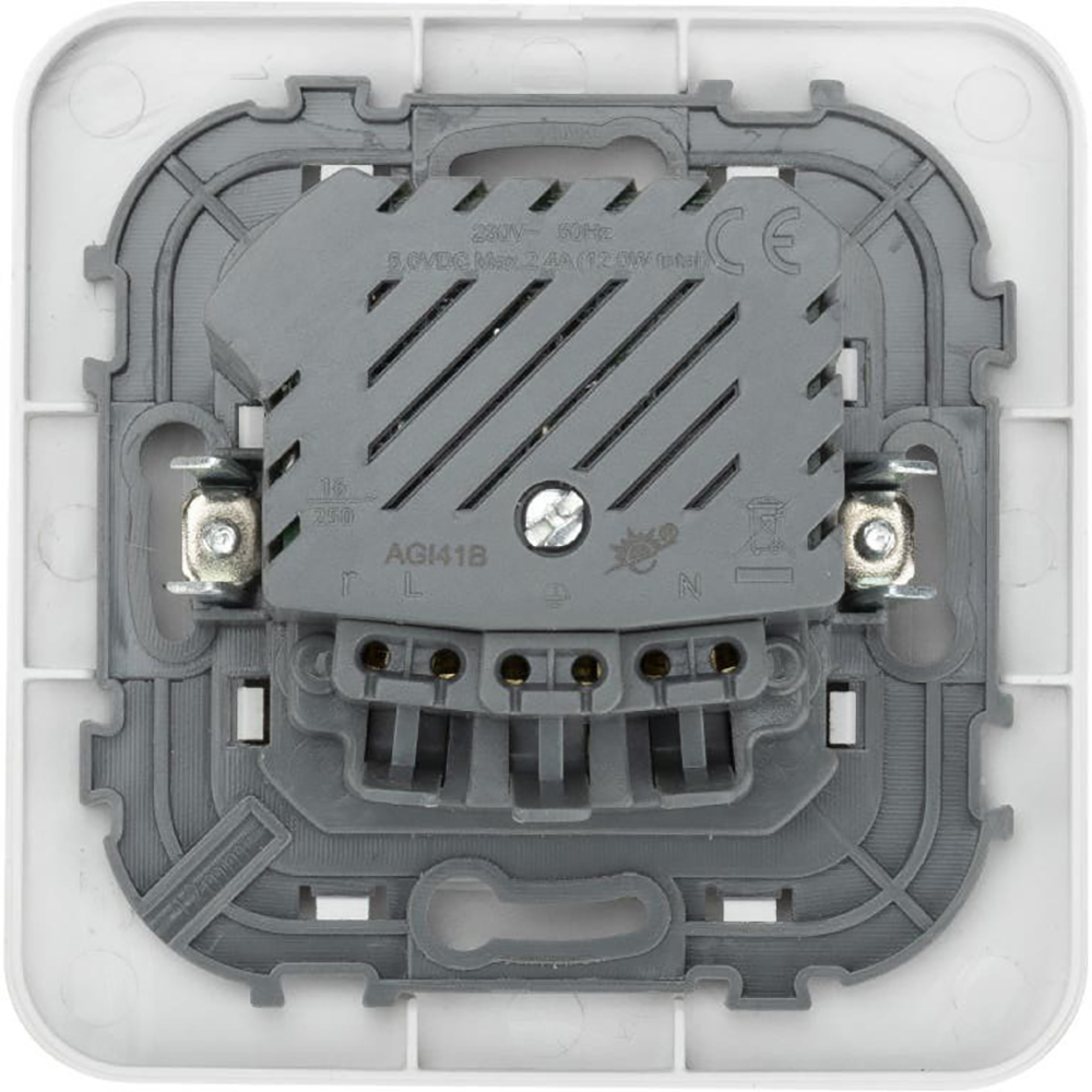 Priza simpla 2P+E cu USB KENNET JACOBSEN, 16A, IP20, ABS, alb