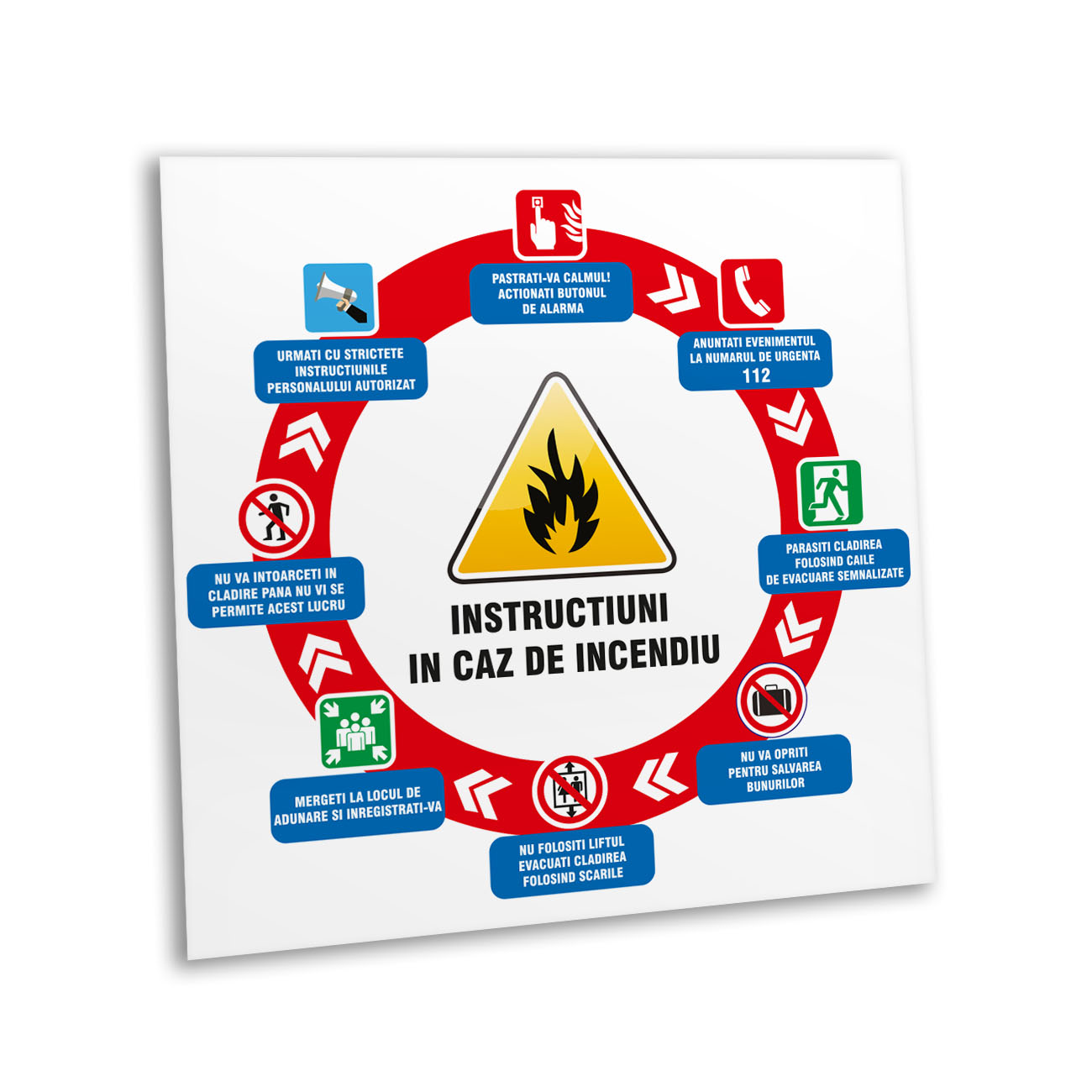 Indicator "Instuctiuni in caz de incendiu" Creative Sign, 38 x 38 cm
