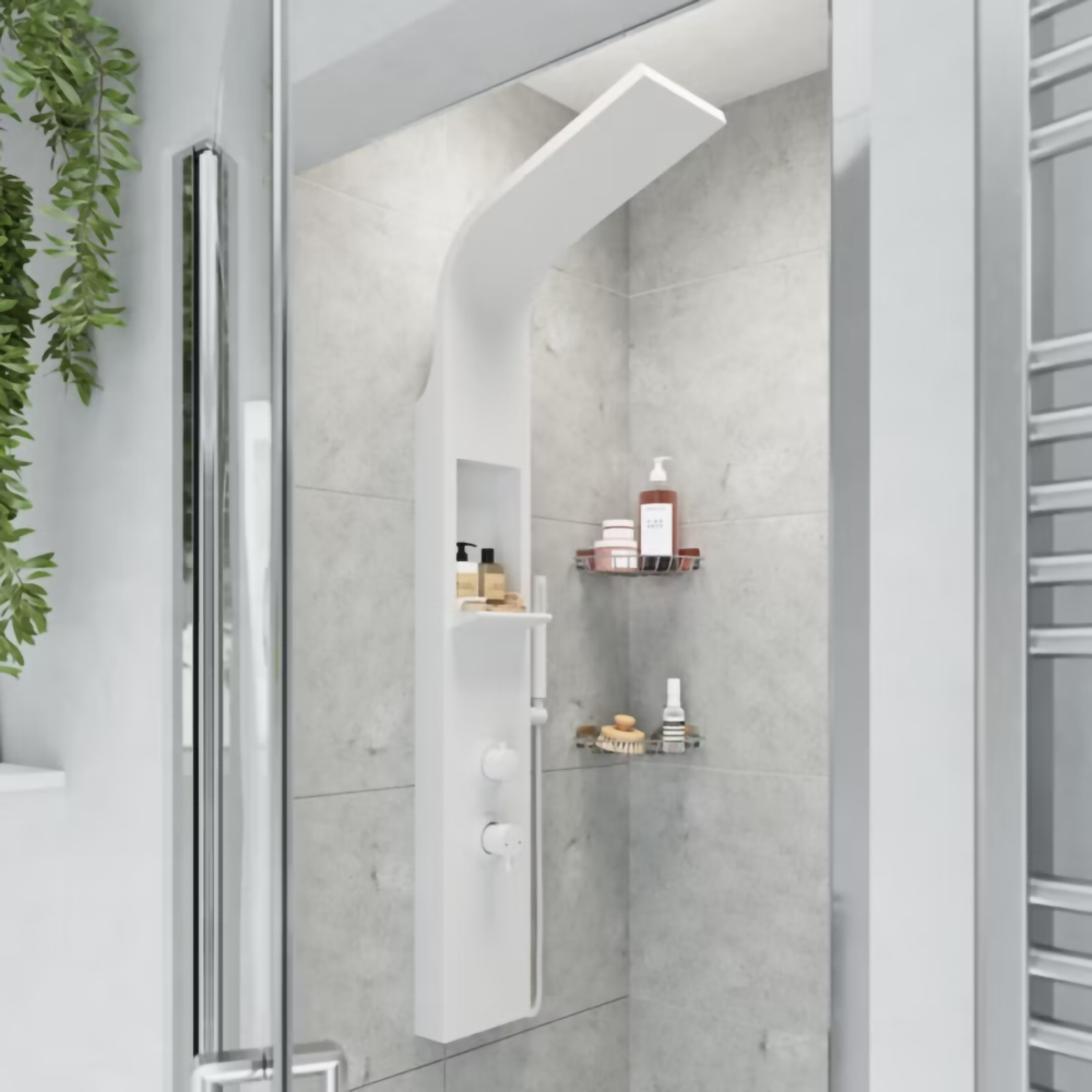 Panel de dus GOODHOME Layra, termostat, hidromasaj, 140 cm, alb mat