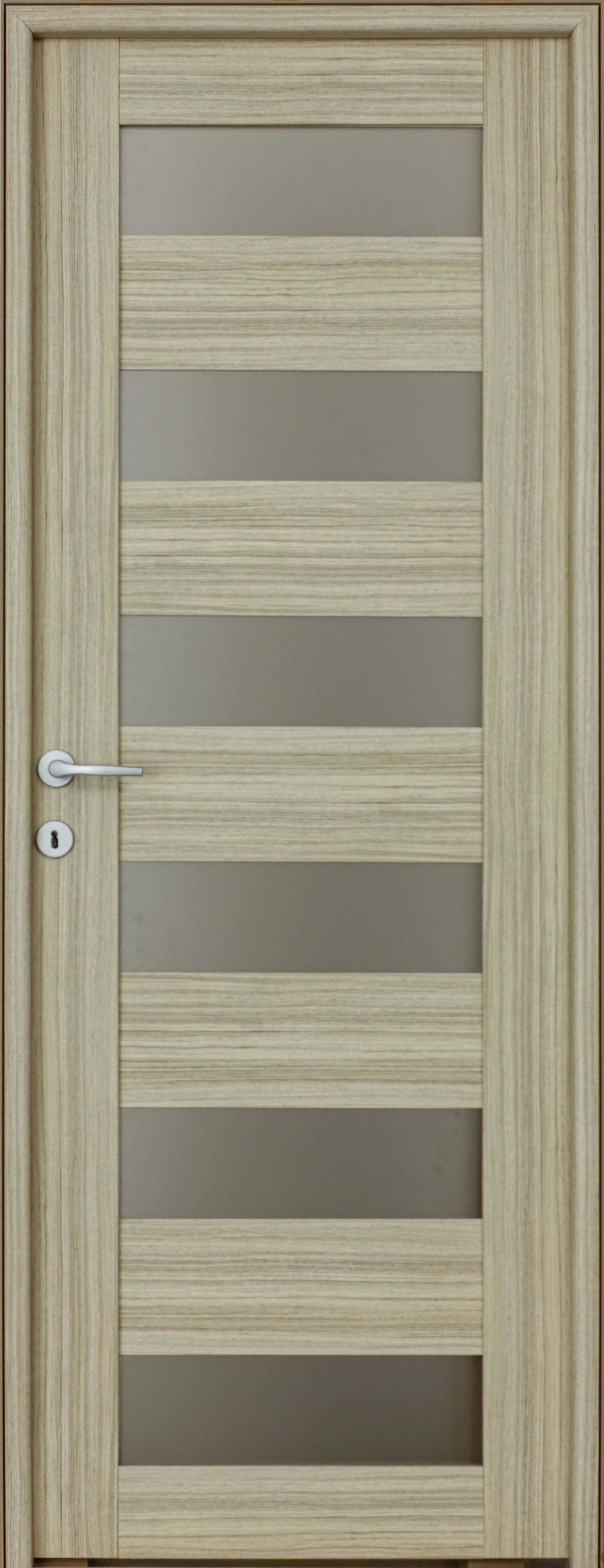 Usa interior Trame, cu geam, reversibila, MDF, 68 x 203 cm, crem