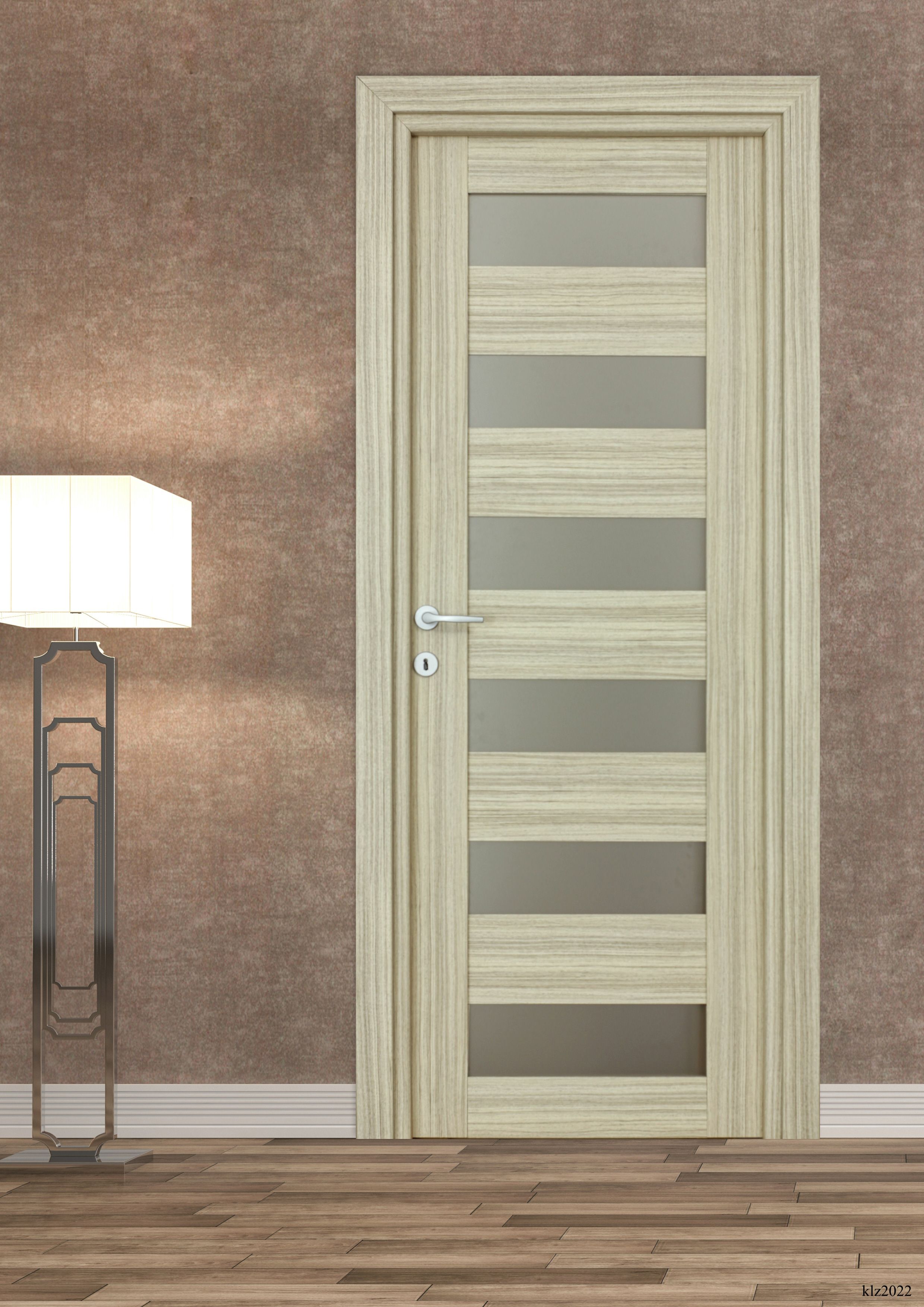 Usa interior Trame, cu geam, reversibila, MDF, 68 x 203 cm, crem