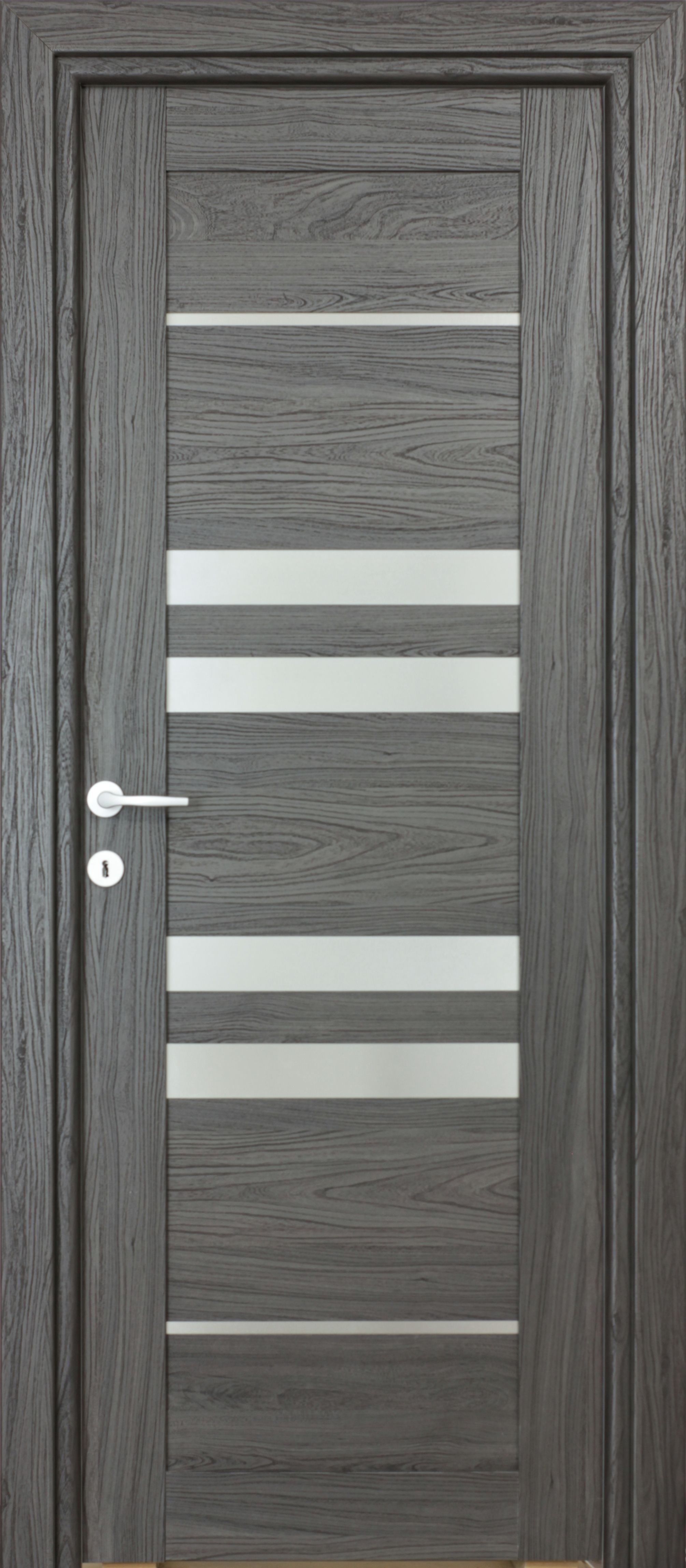Usa interior Rino, cu geam, reversibila, MDF, 78 x 203 cm, negru