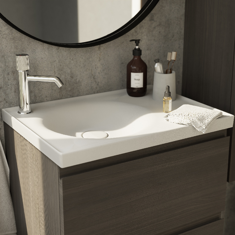 Lavoar baie GOODHOME Kentia, ceramica, 60.6 x 45.2 cm, alb mat