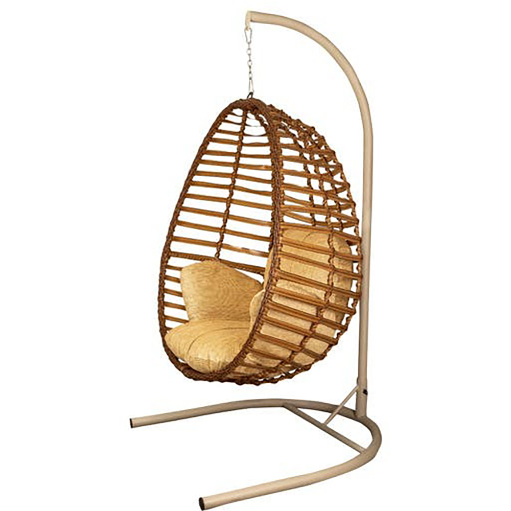 Fotoliu suspendat tip leagan OUTDOOR, poliratan, 116 x 198 x 108 cm, sarcina maxima 120 kg, maro