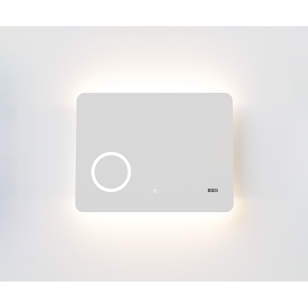 Oglinda baie SAVINIDUE SPR204, 80 x 60 cm, iluminare LED, ceas