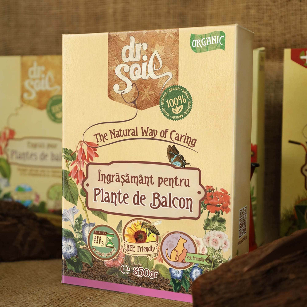 Ingrasamant granulat organic Dr.Soil, plante de balcon, cutie de 850gr