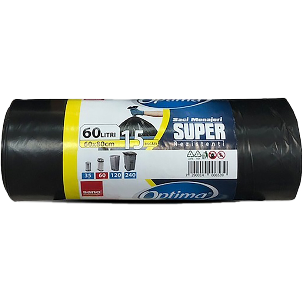 Saci menajeri SANO Optima, 15 bucati, 60 l, negru