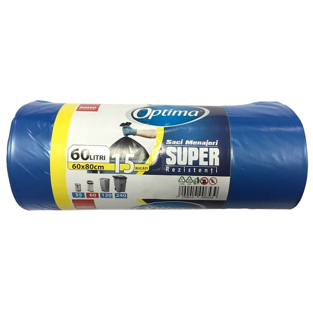 Saci menajeri SANO Optima, 15 bucati, 60 l, albastru