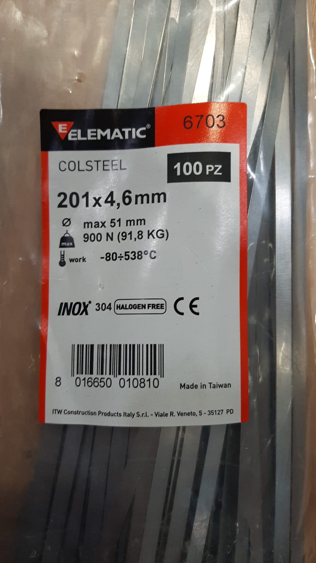 Bride Elematic Colsteel, 201 x 4.6 mm, inox, 100 buc