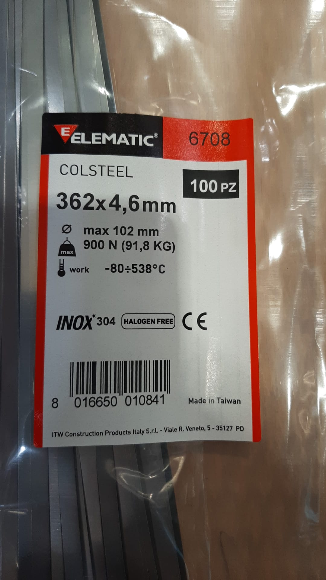 Bride Elematic Colsteel, 362 x 4.6 mm, inox, 100 buc 