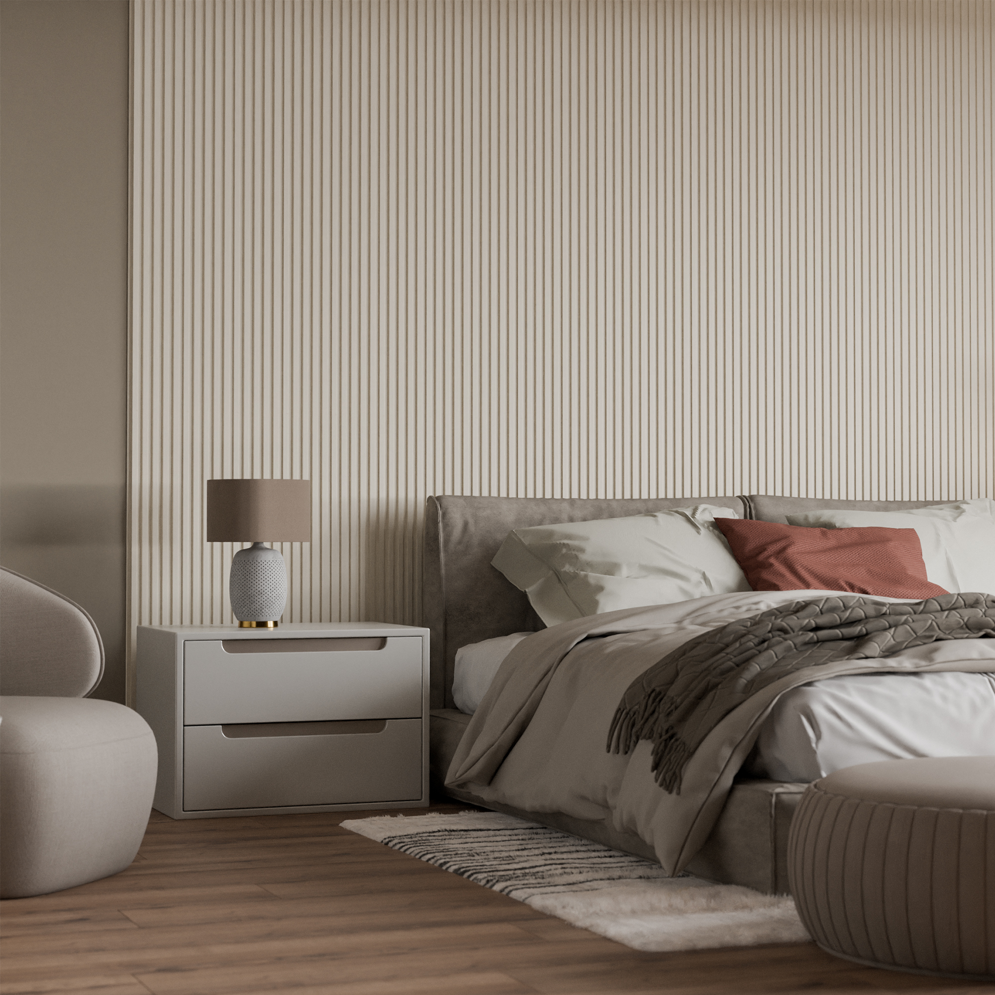 Panou riflaj decorativ, 280 cm x 15.8 cm, MDF, Alb