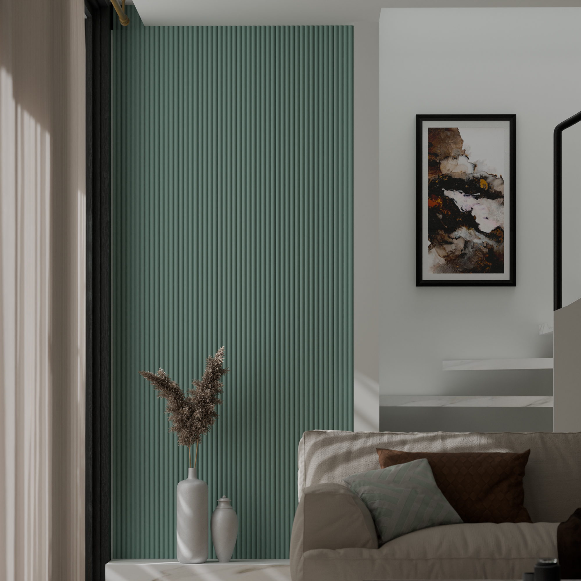 Panou riflaj decorativ, 280 cm x 10 cm, MDF, Turcoaz