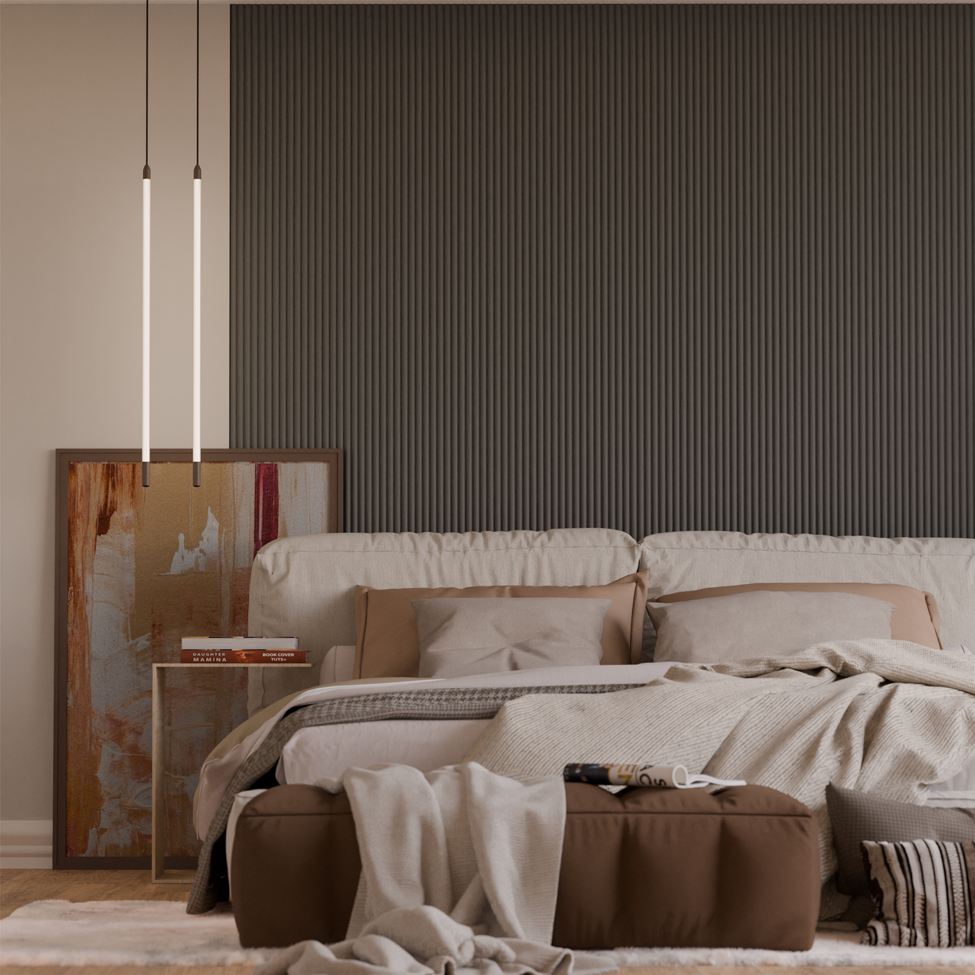 Panou riflaj decorativ, 280 cm x 10 cm, MDF, Gri