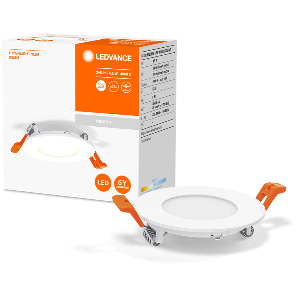 Spot LED LEDVANCE 4058075573116, 4.5W, 4000K, 85mm, alb