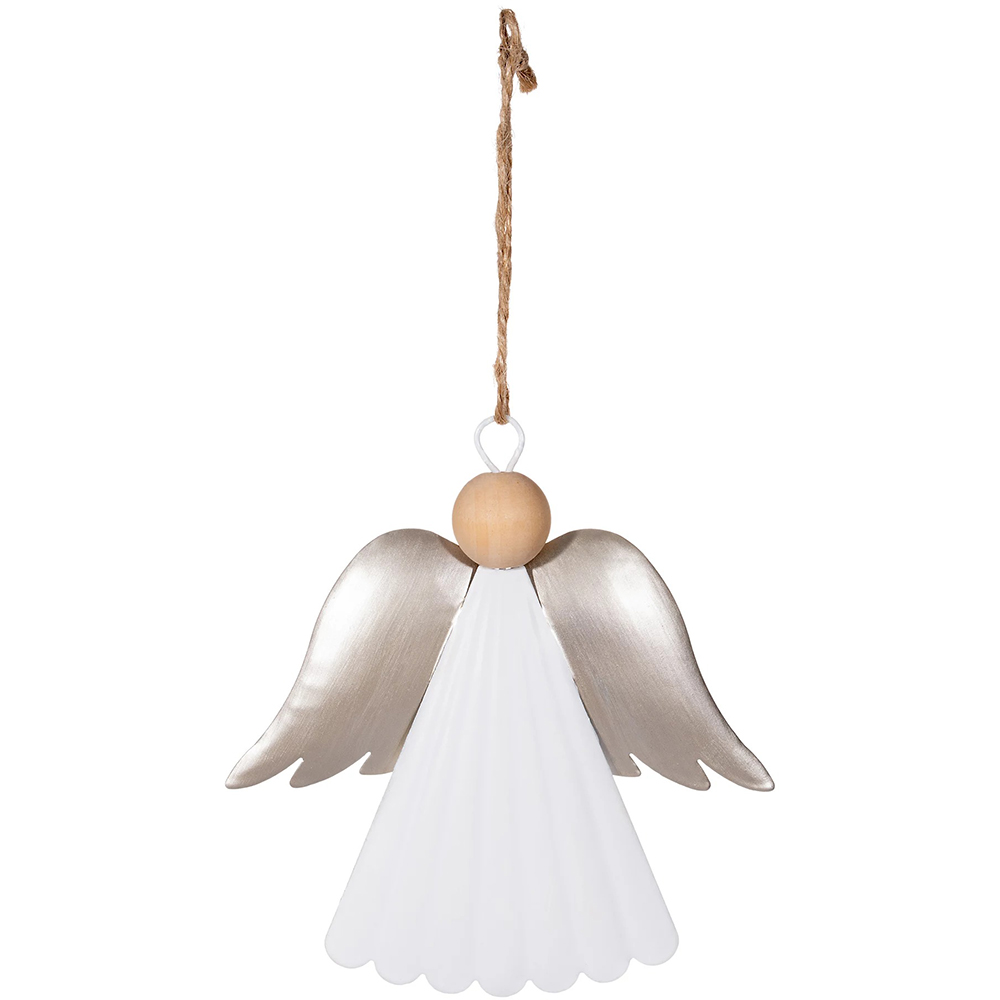 Set 2 decoratiuni ingeras, 12.4 cm, metal si lemn, alb