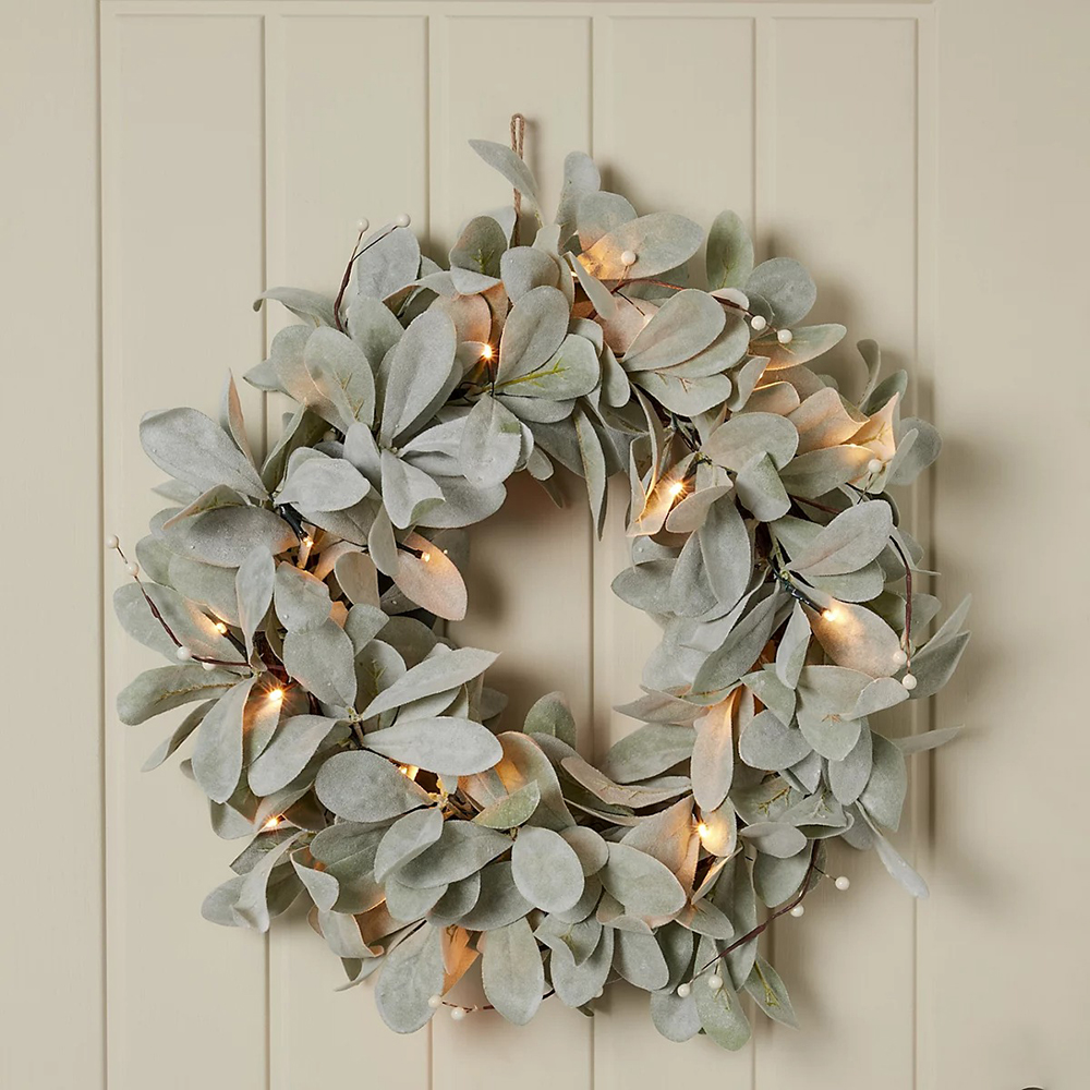 Coronita Artificiala 20 LED-uri, D50 cm, ratan si plastic, verde/alb