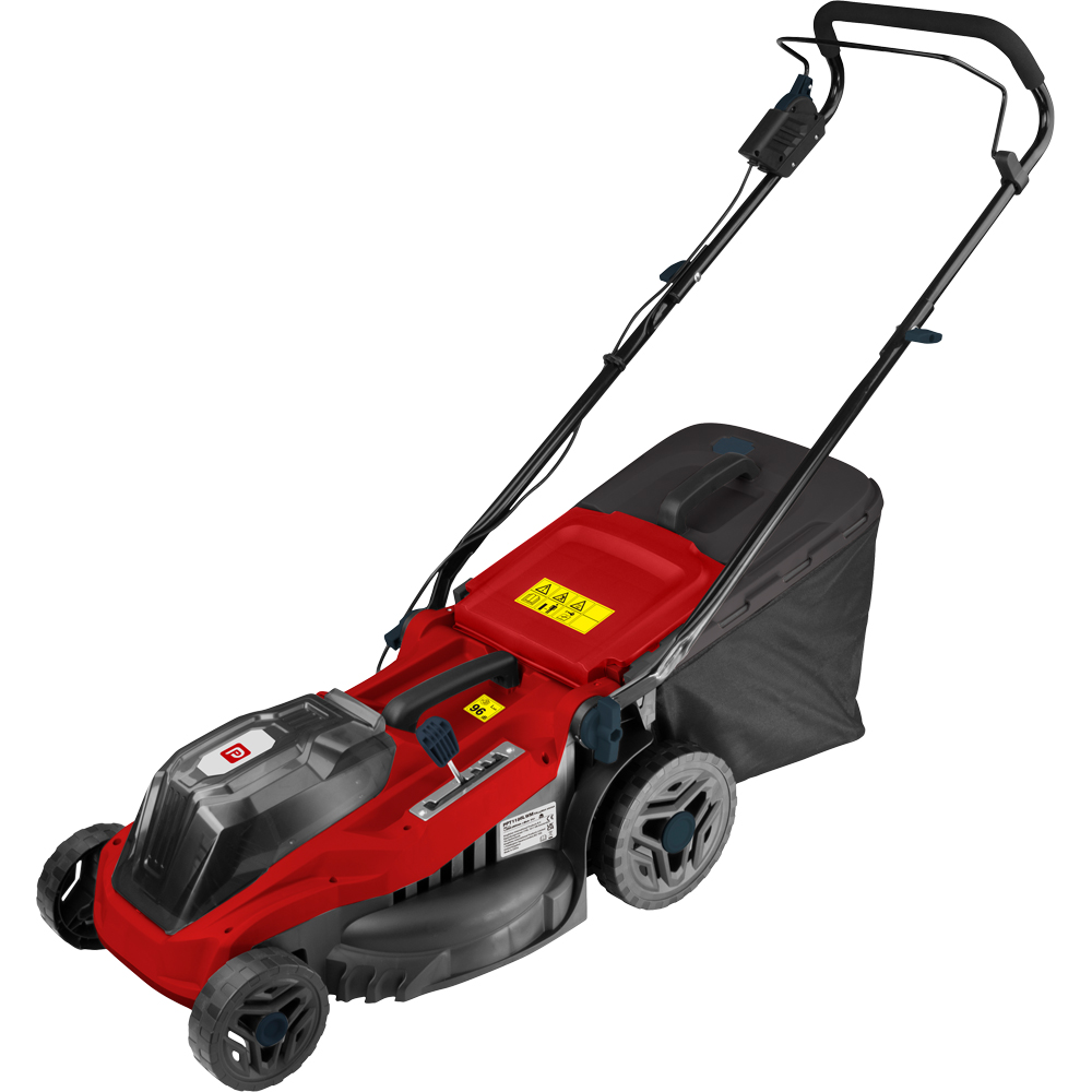 Kit Masina de tuns iarba pe acumulator PERFORMANCE POWER, Electrica, 36 V, latime taiere 38 cm, cos 42L, negru-rosu