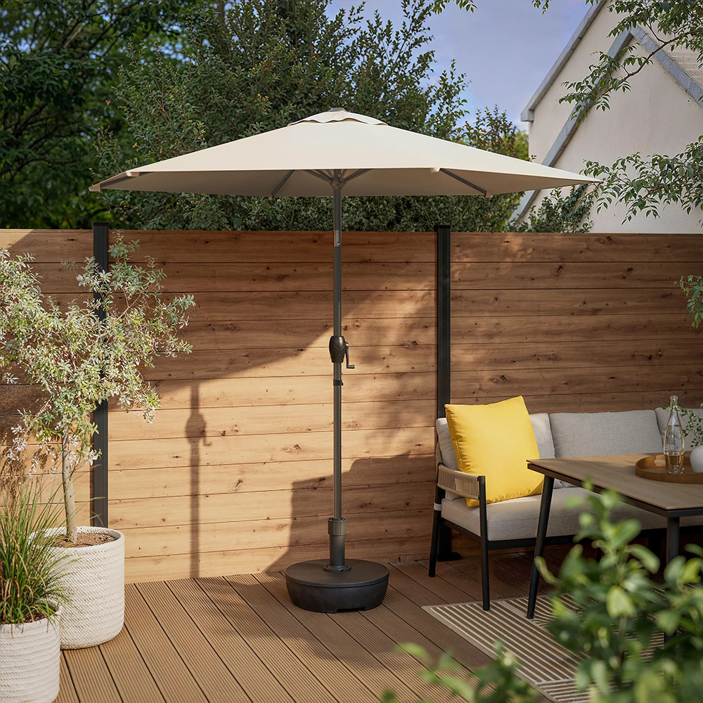 Umbrela gradina inclinabila GOODHOME Kasane, 2.5 m, UPF30, deschidere tip manivela, aluminiu si poliester, bej