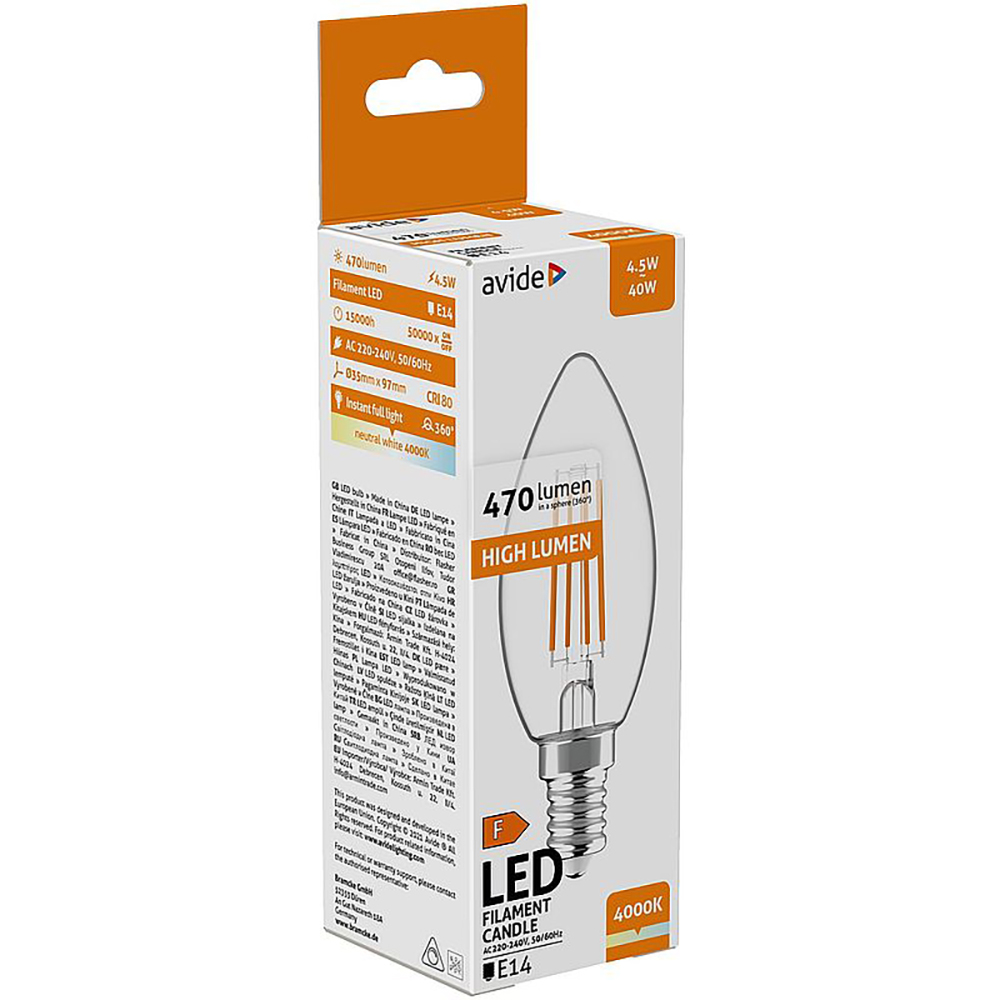 Bec LED AVIDE, E14, 4.5W, 470lm, lumina neutra