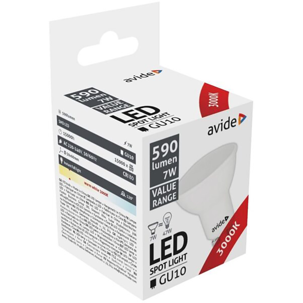 Bec LED spot AVIDE, GU10, 7W, 590lm, lumina calda